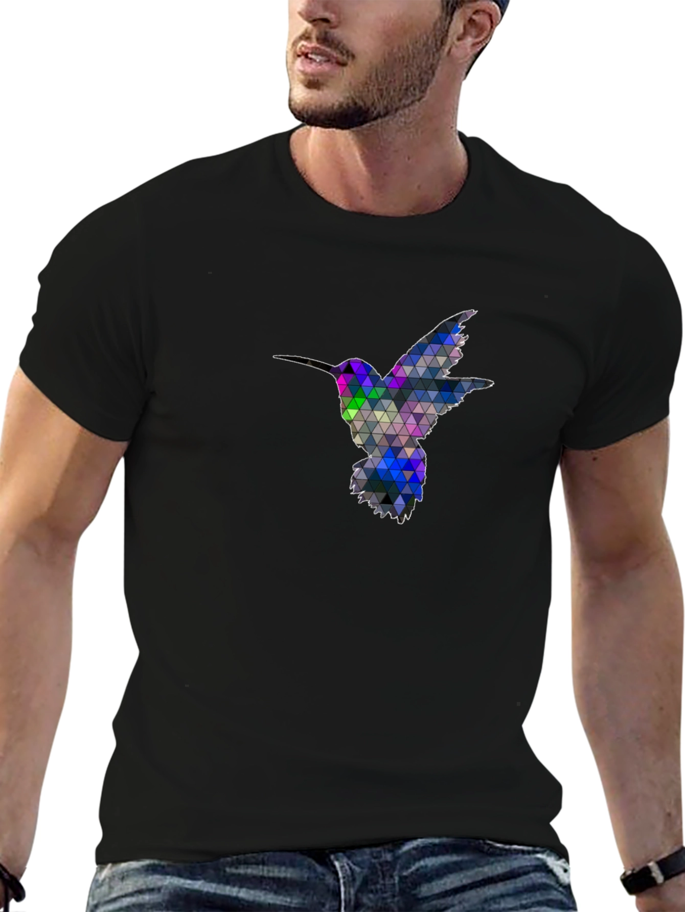 Geometric Hummingbird Graphic Tee - Black