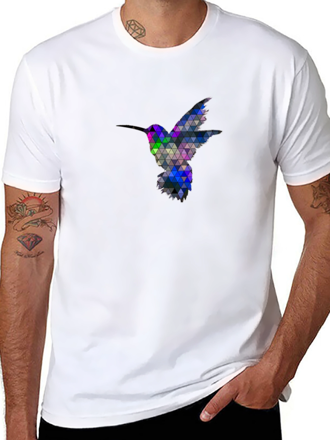 Geometric Hummingbird Graphic Tee - Black