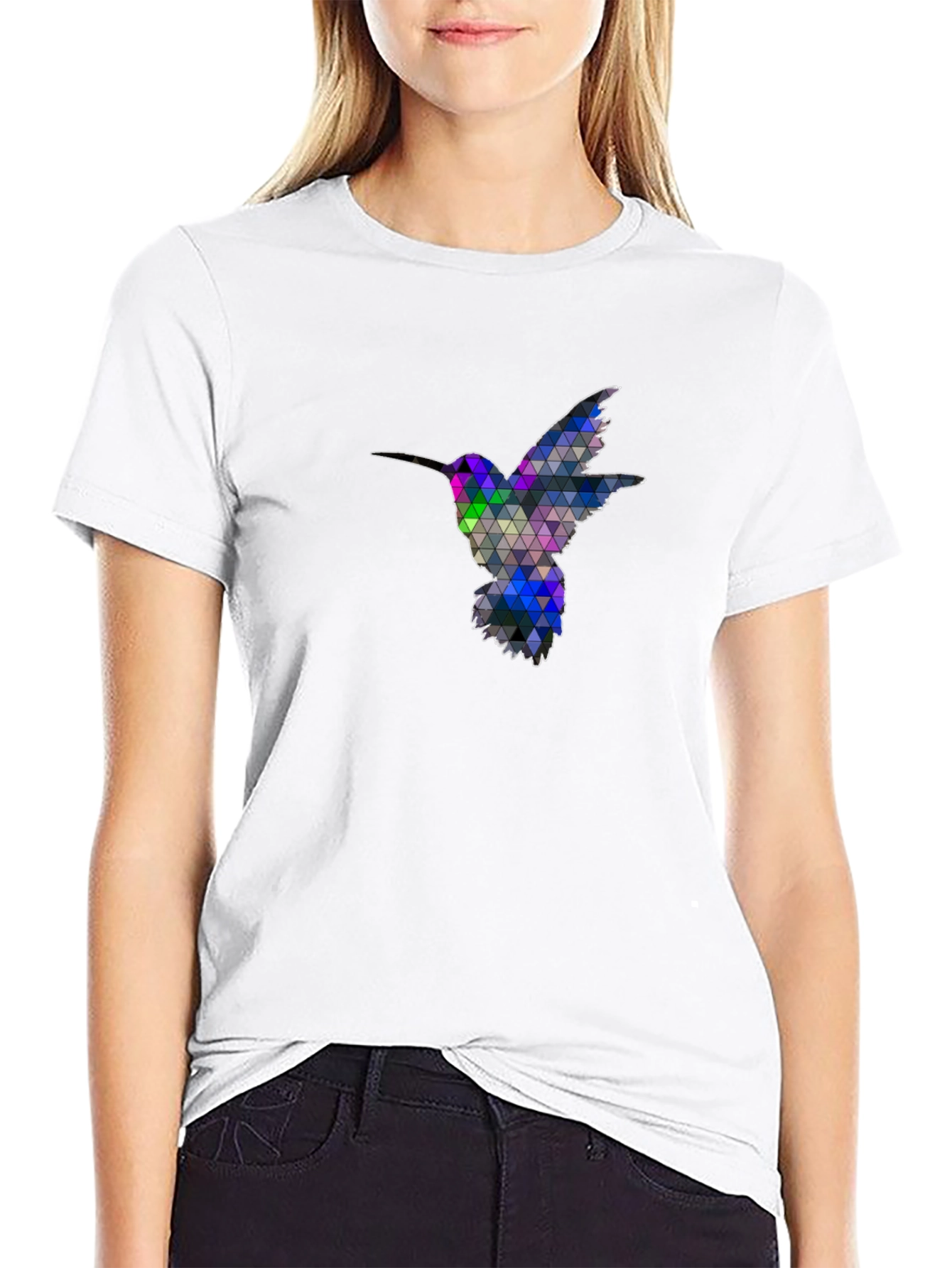 Geometric Hummingbird Graphic Tee - Black