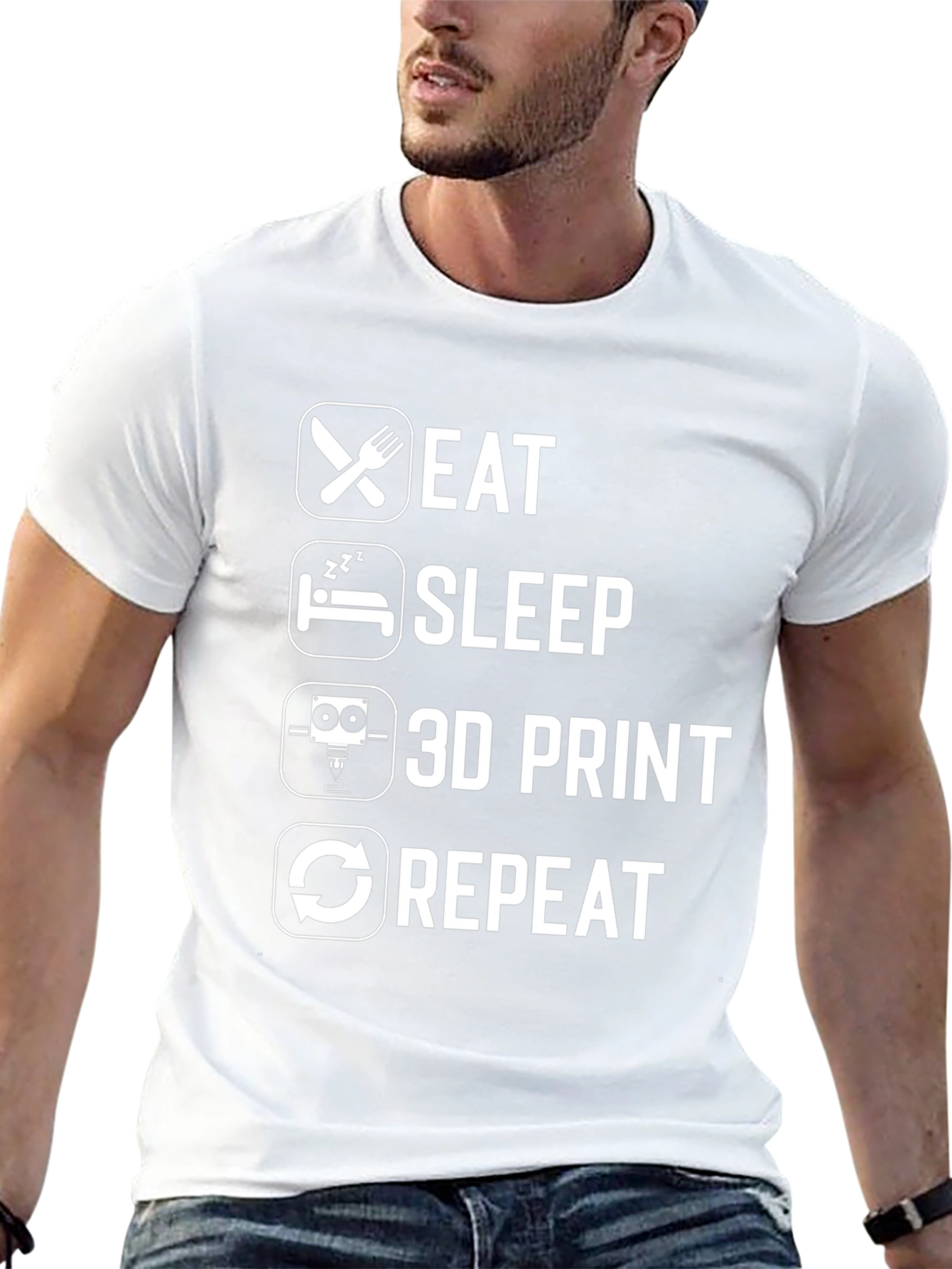Eat Sleep 3D Print Repeat Black Graphic T-Shirt