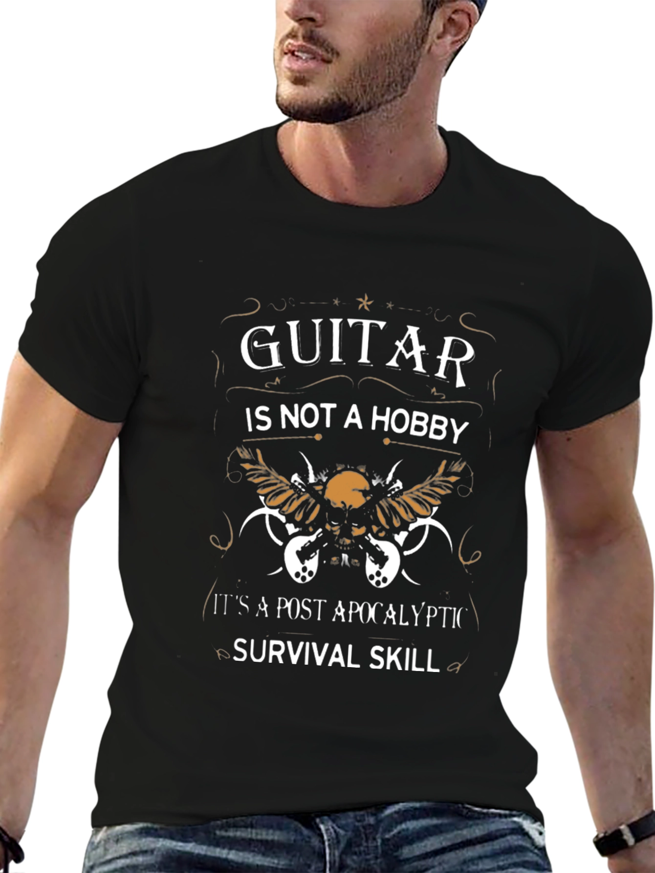 Guitar Survival Skill Black Graphic T-Shirt