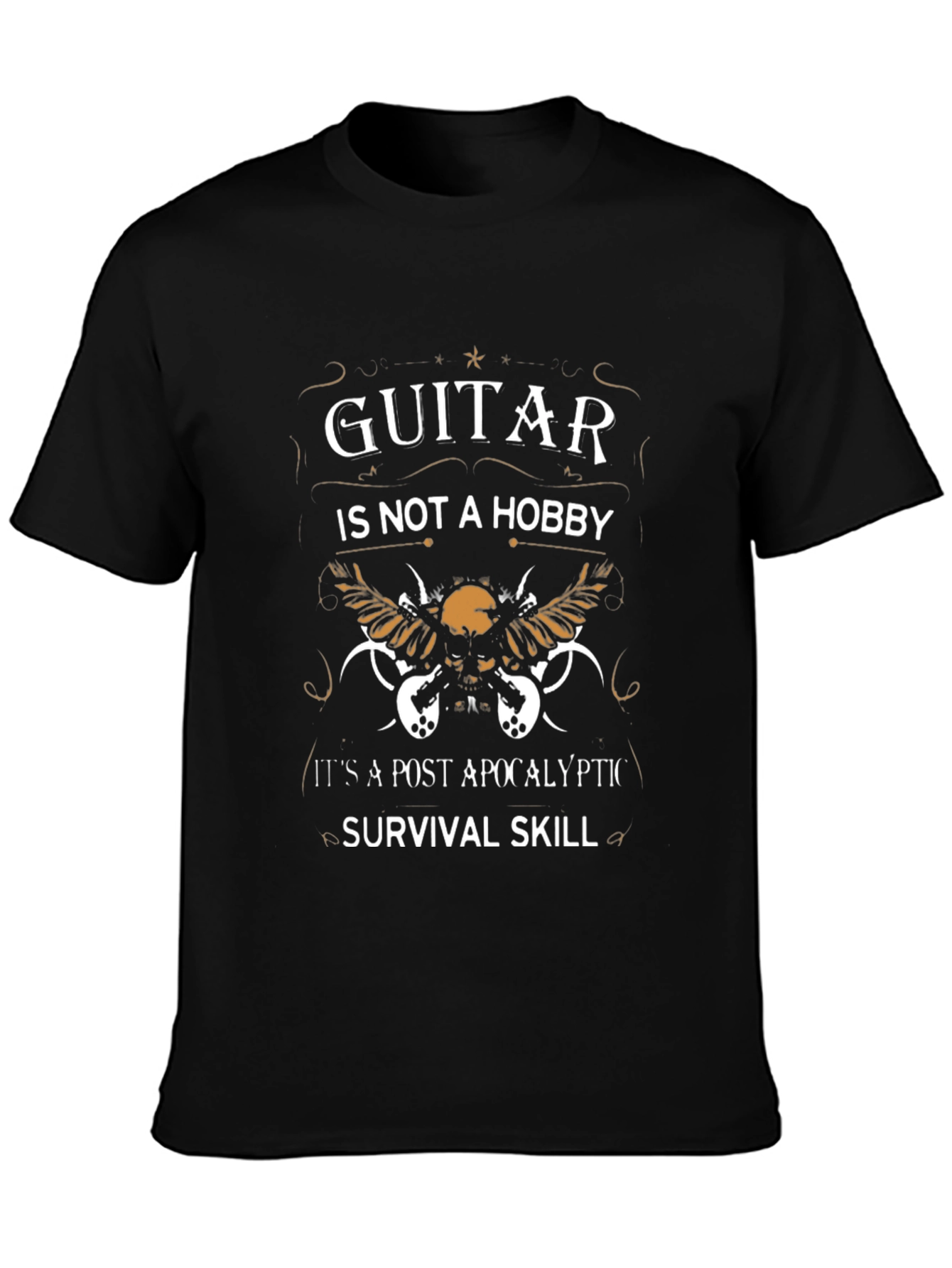 Guitar Survival Skill Black Graphic T-Shirt