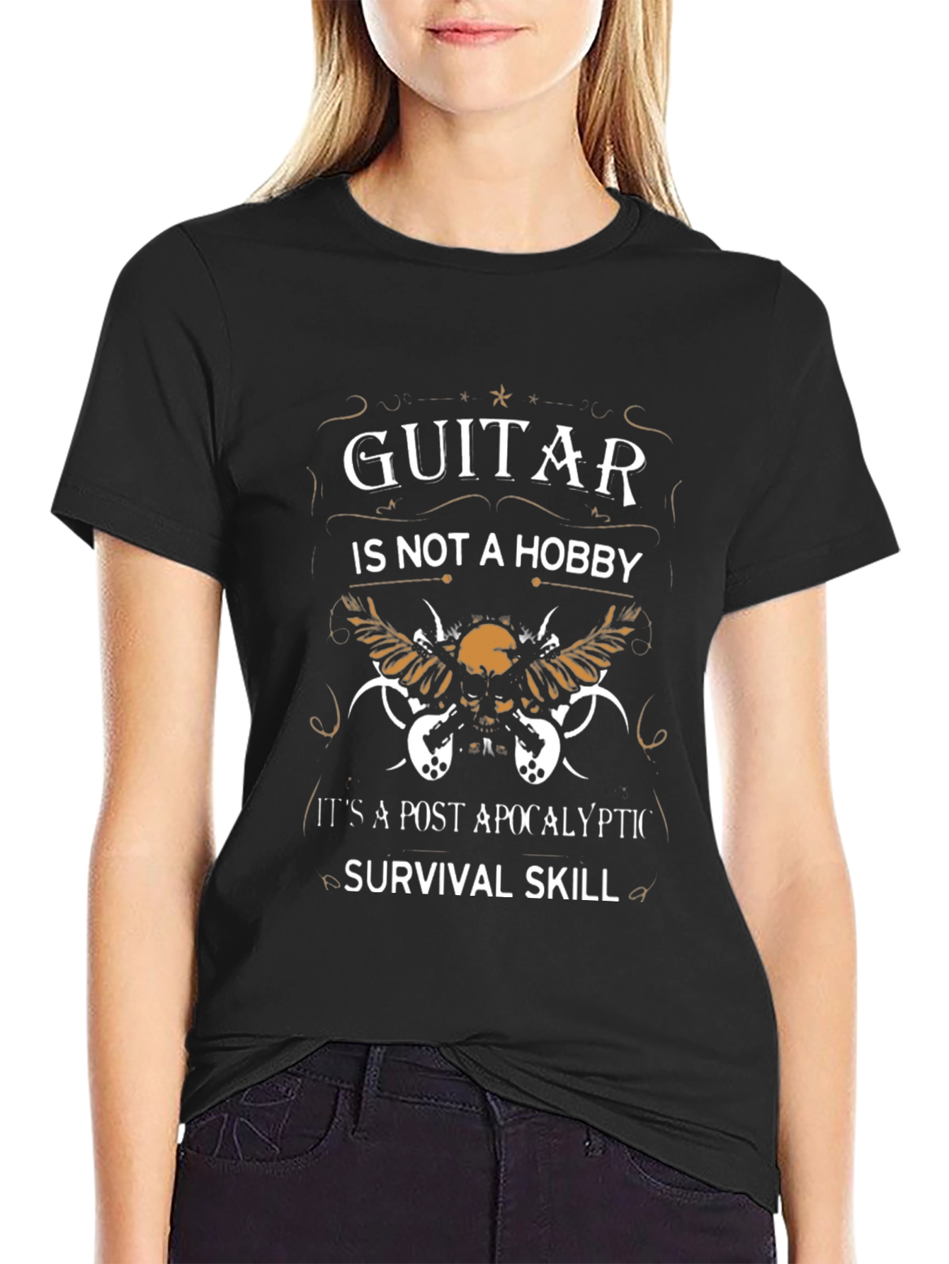 Guitar Survival Skill Black Graphic T-Shirt