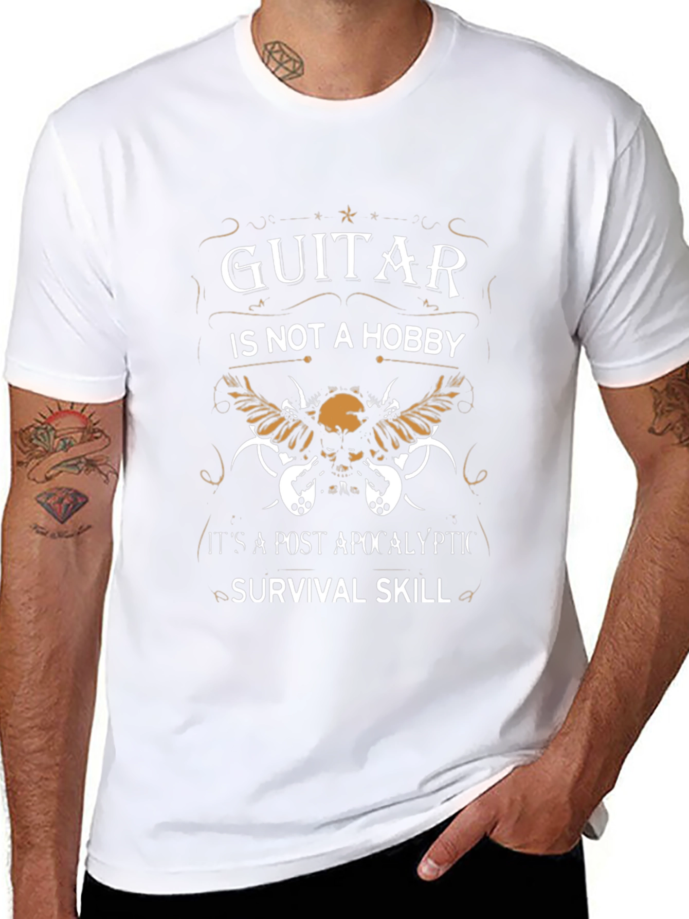 Guitar Survival Skill Black Graphic T-Shirt