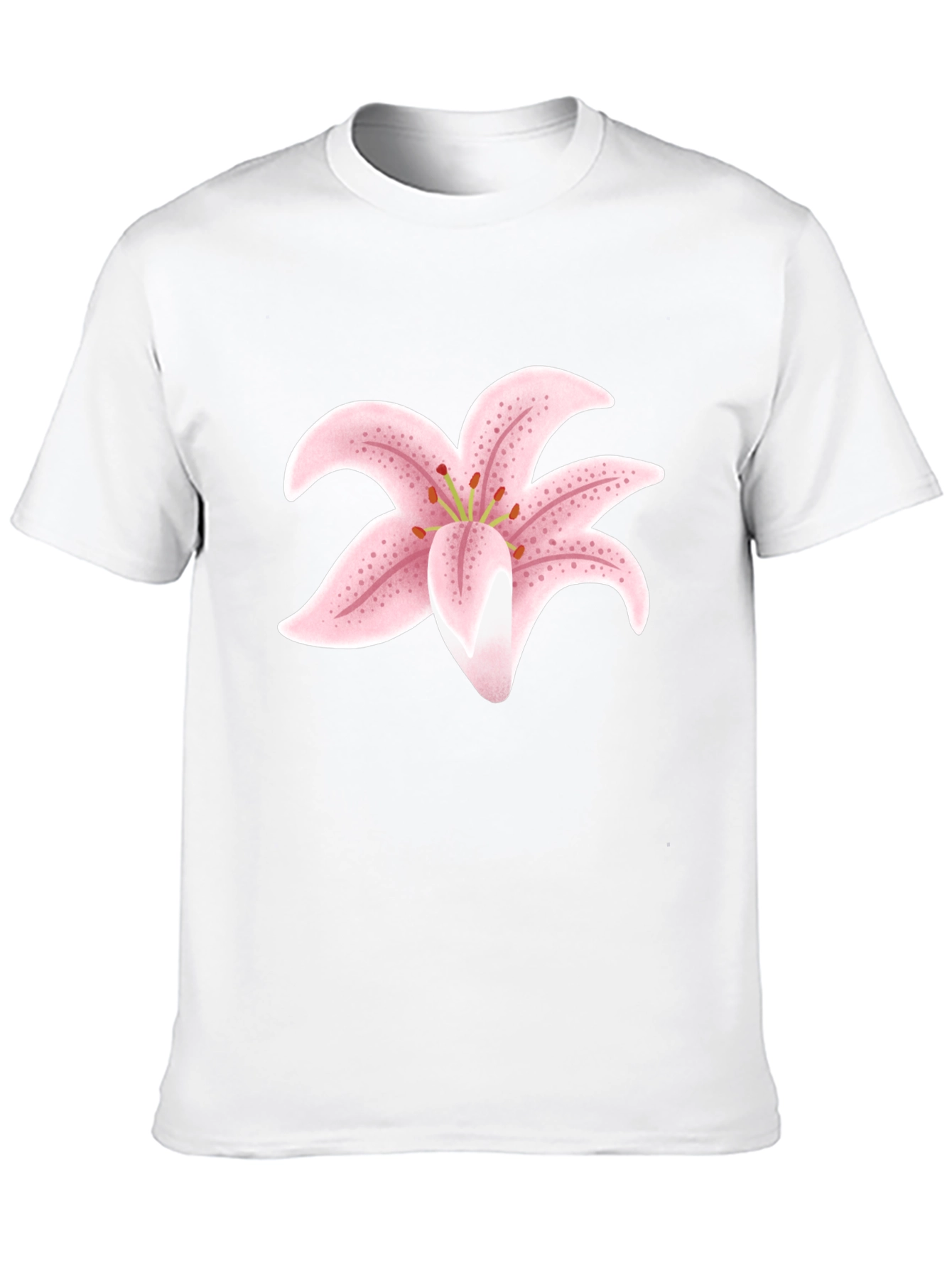 Black T-Shirt with Pink Lily Flower Design