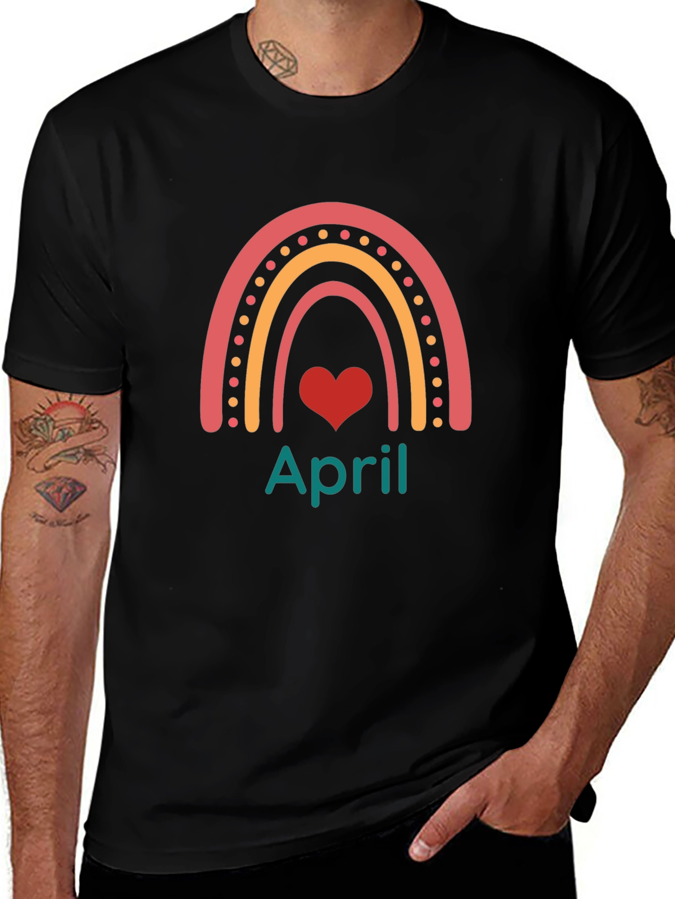 April Rainbow Heart Tee - Black