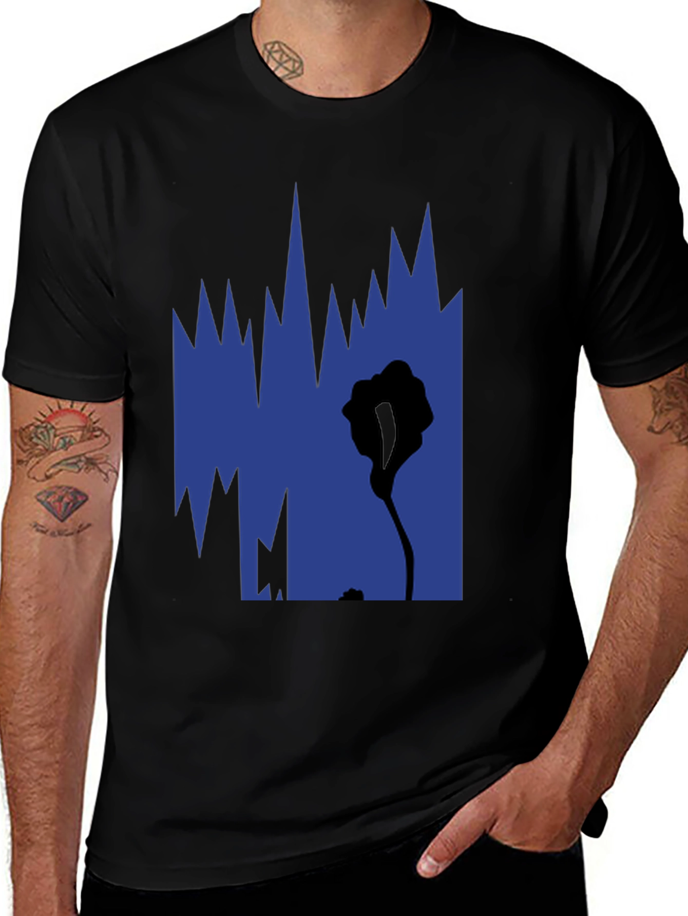 Abstract Graphic Print Black Tee