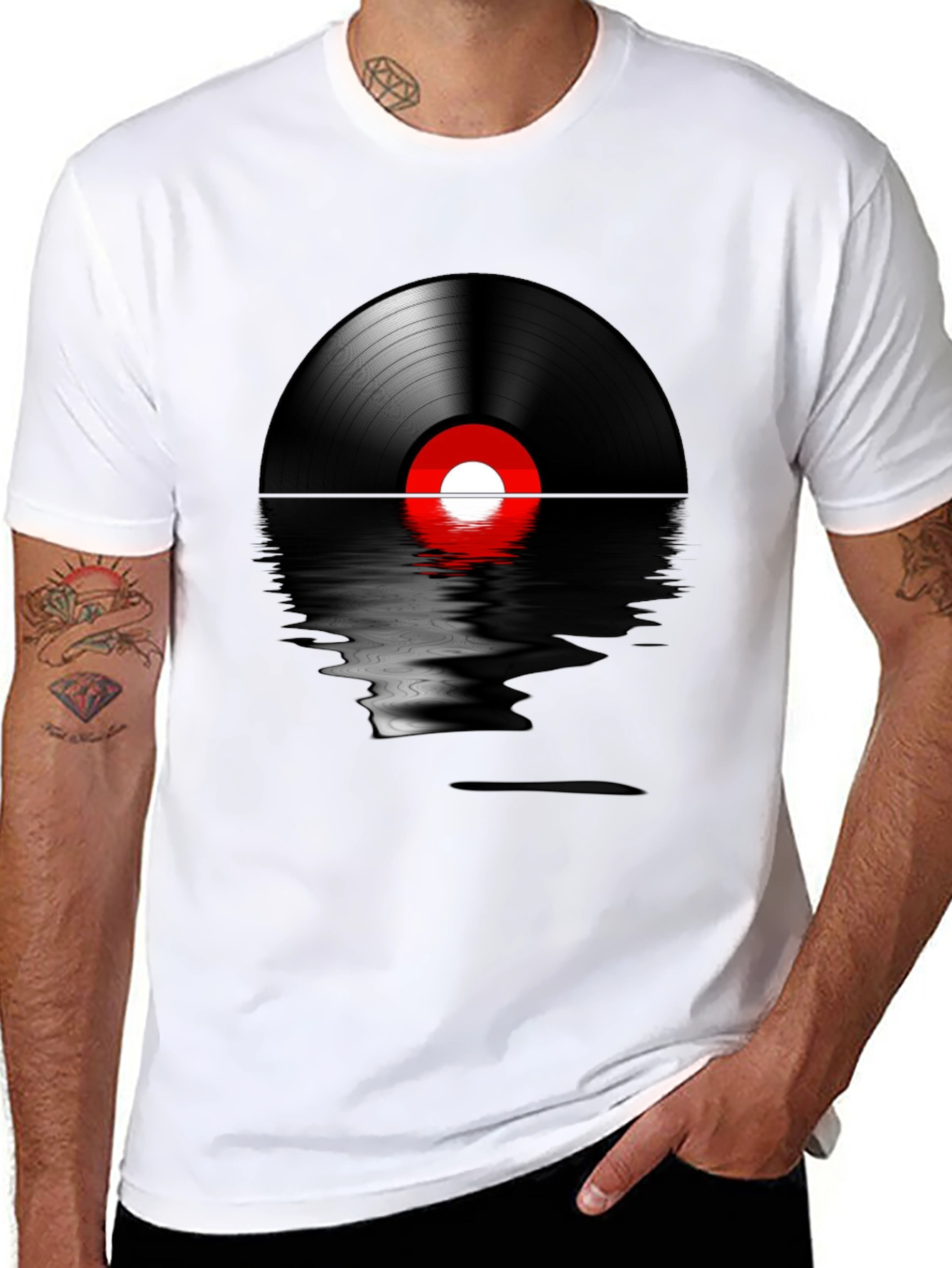 Retro Vinyl Record Reflection Graphic T-Shirt