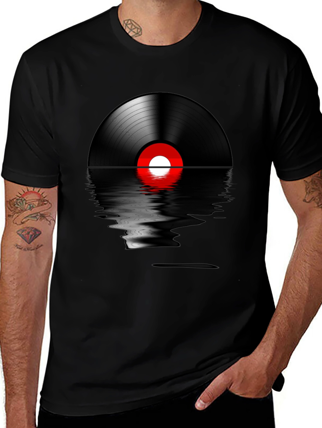 Retro Vinyl Record Reflection Graphic T-Shirt