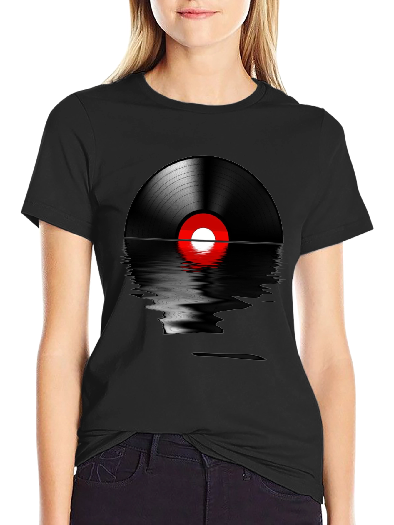 Retro Vinyl Record Reflection Graphic T-Shirt