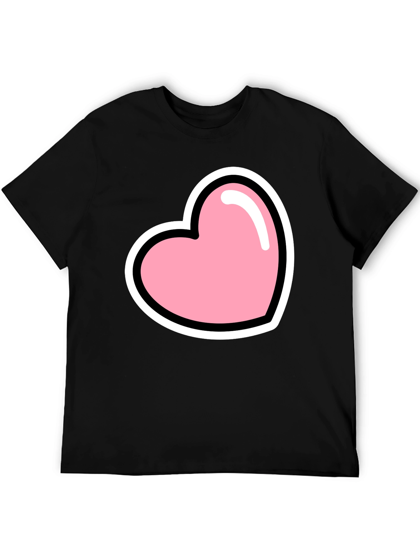 Pink Heart Graphic Black T-Shirt Casual