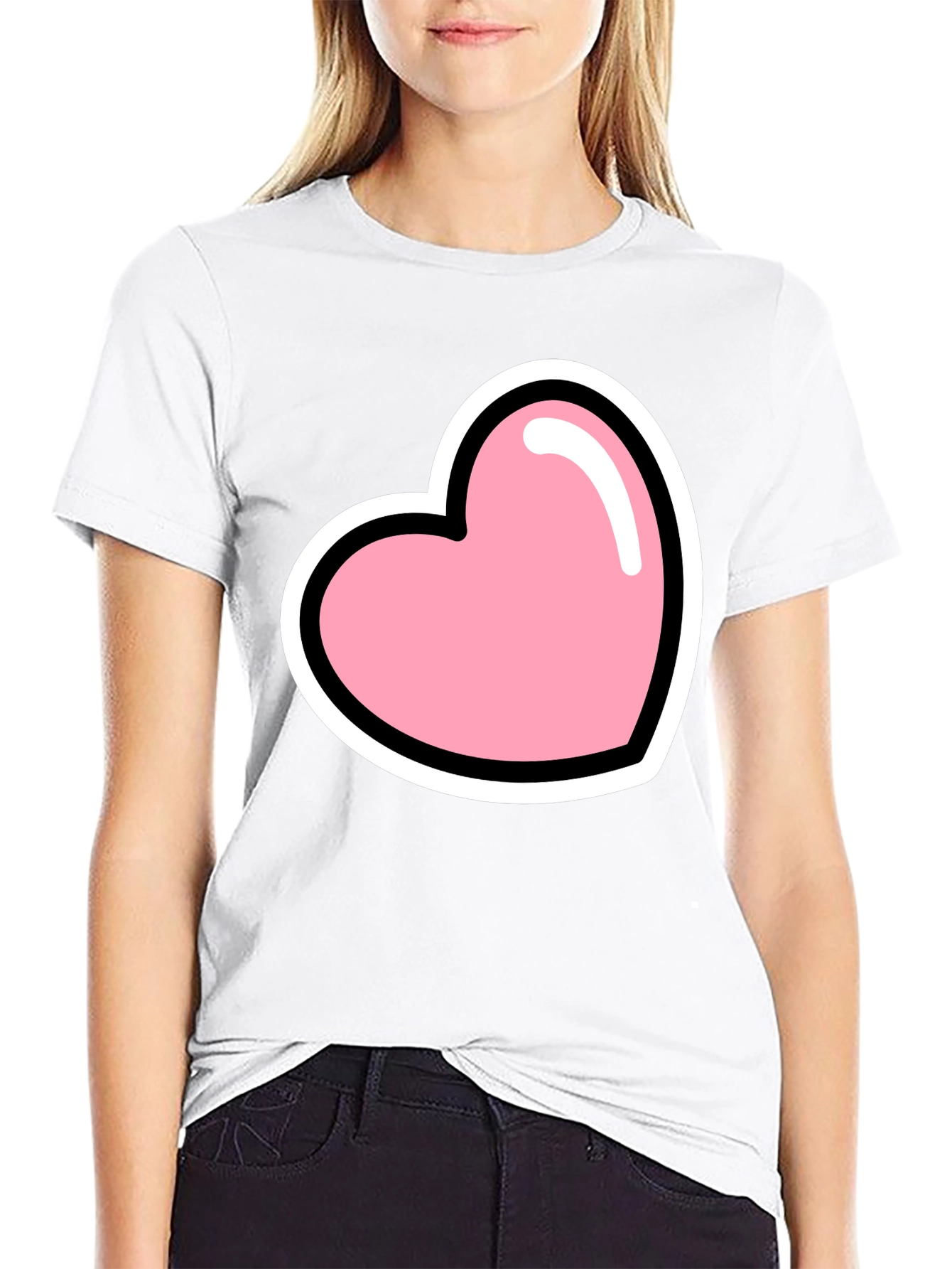 Pink Heart Graphic Black T-Shirt Casual