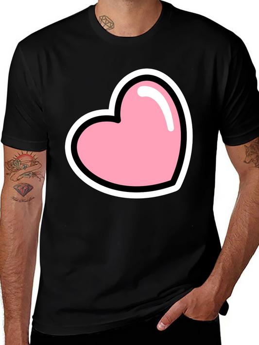 Pink Heart Graphic Black T-Shirt Casual