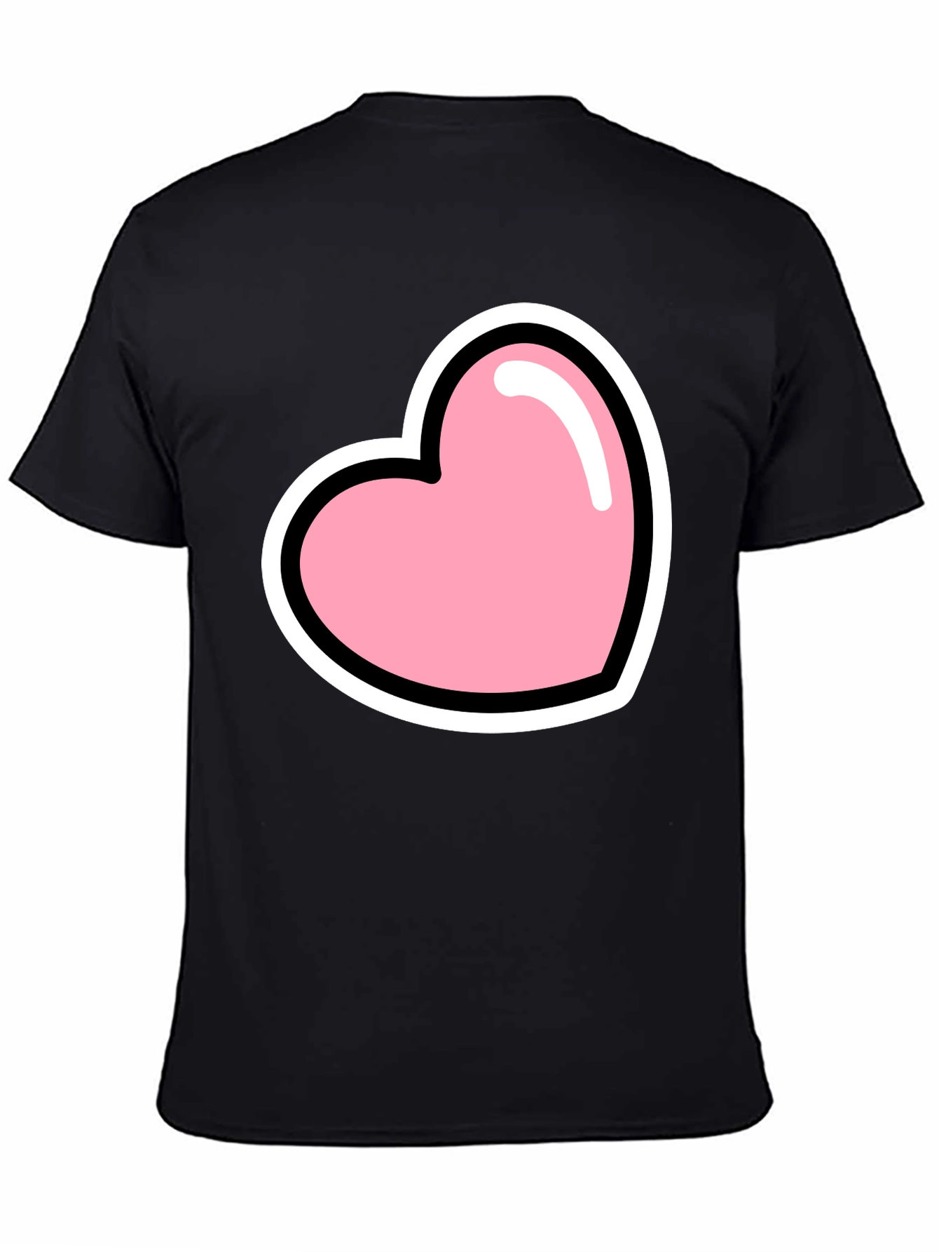 Pink Heart Graphic Black T-Shirt Casual
