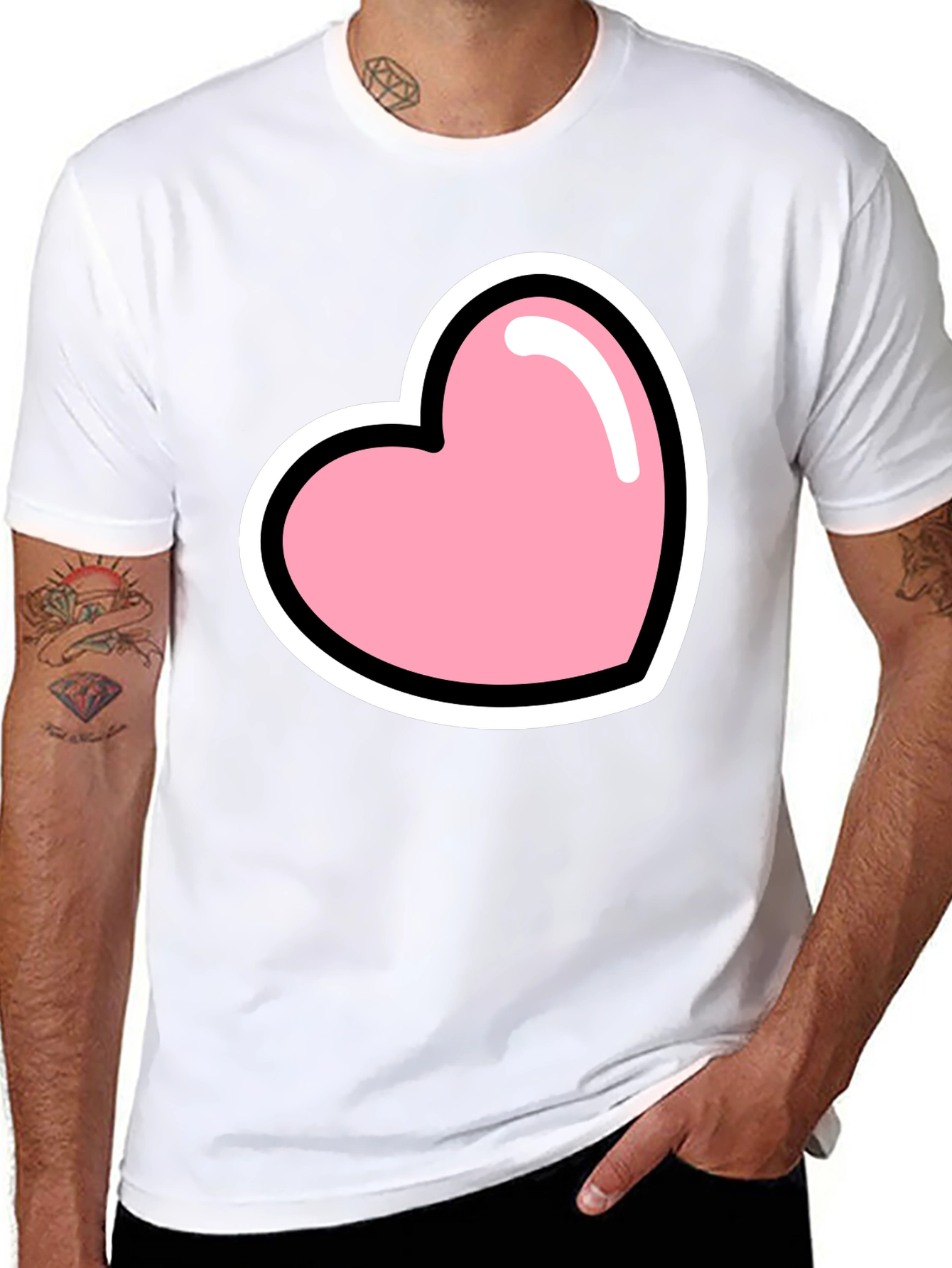Pink Heart Graphic Black T-Shirt Casual
