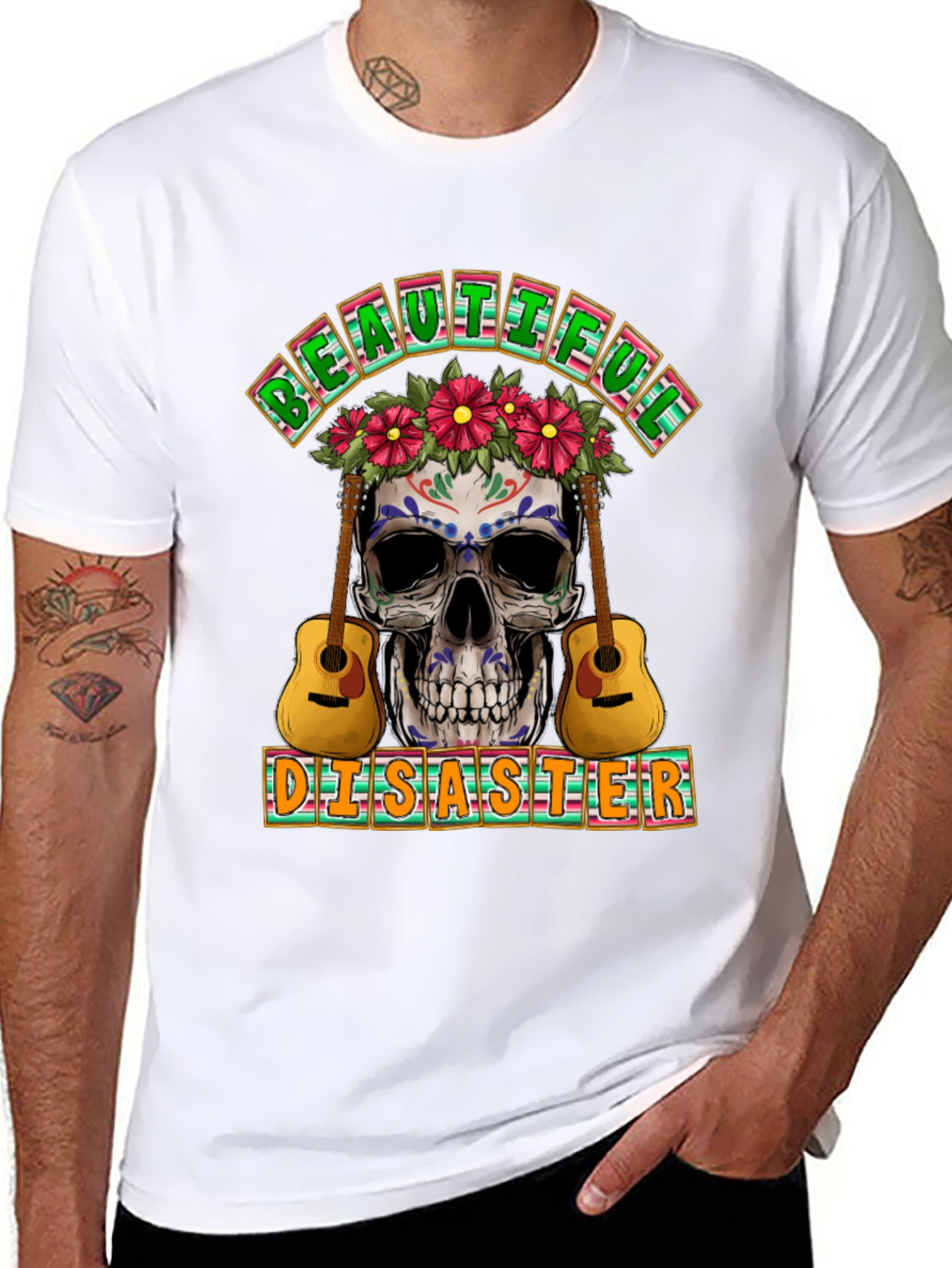 Beautiful Disaster Sugar Skull Guitar T-Shirt