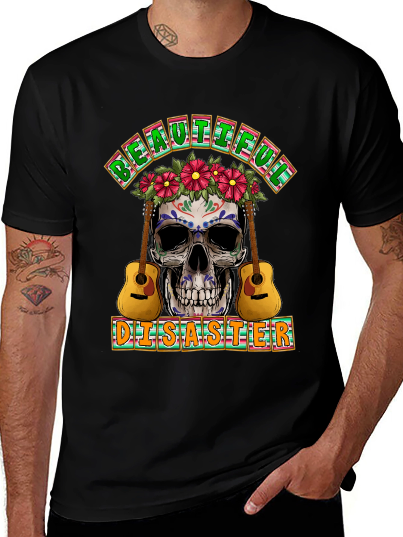 Beautiful Disaster Sugar Skull Guitar T-Shirt