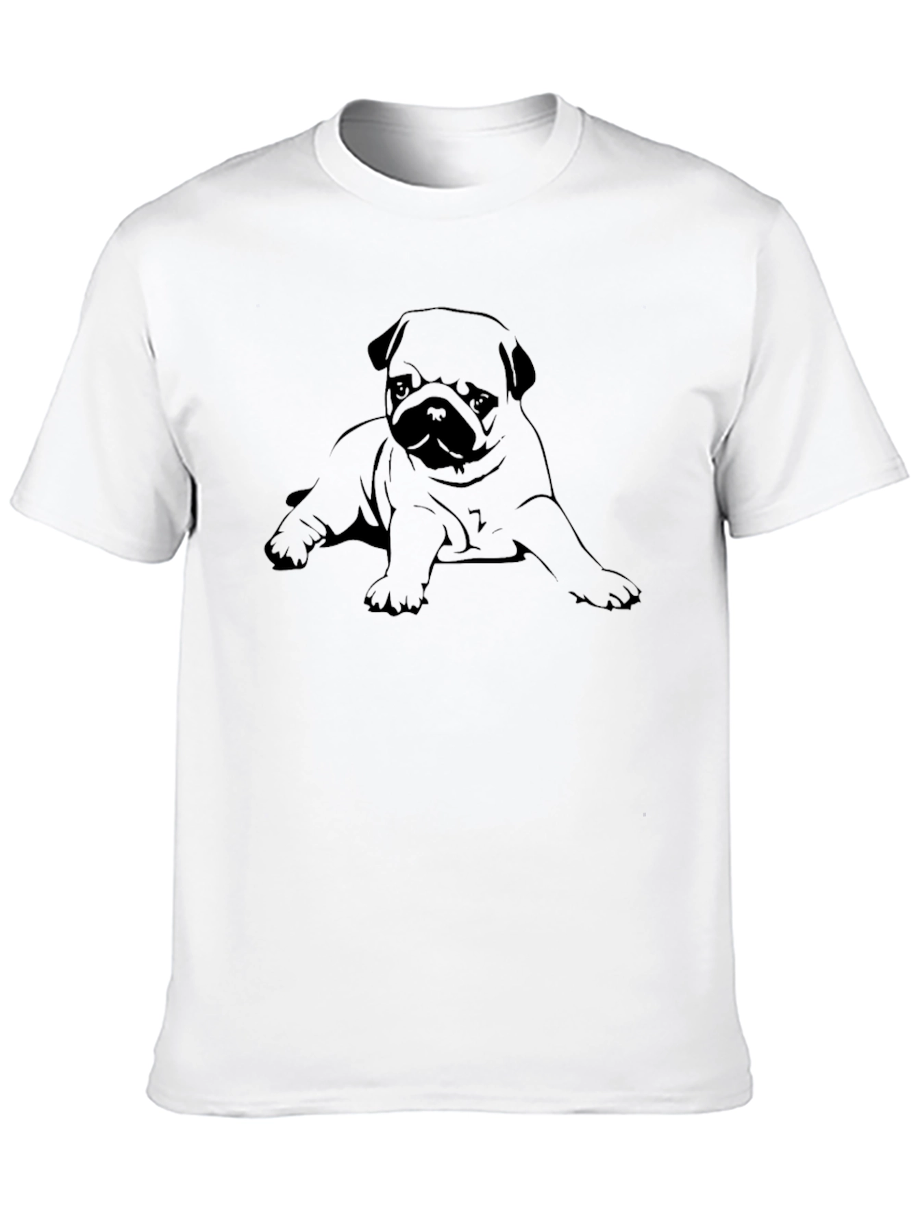 Pug Puppy Graphic Print Black Crew Neck T-Shirt