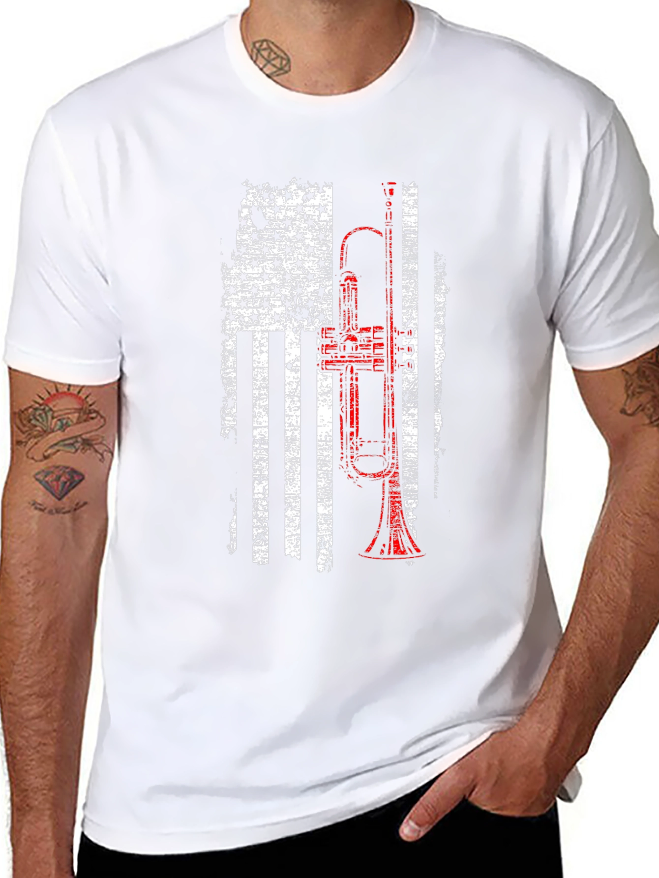 Trumpet American Flag Patriotic T-Shirt