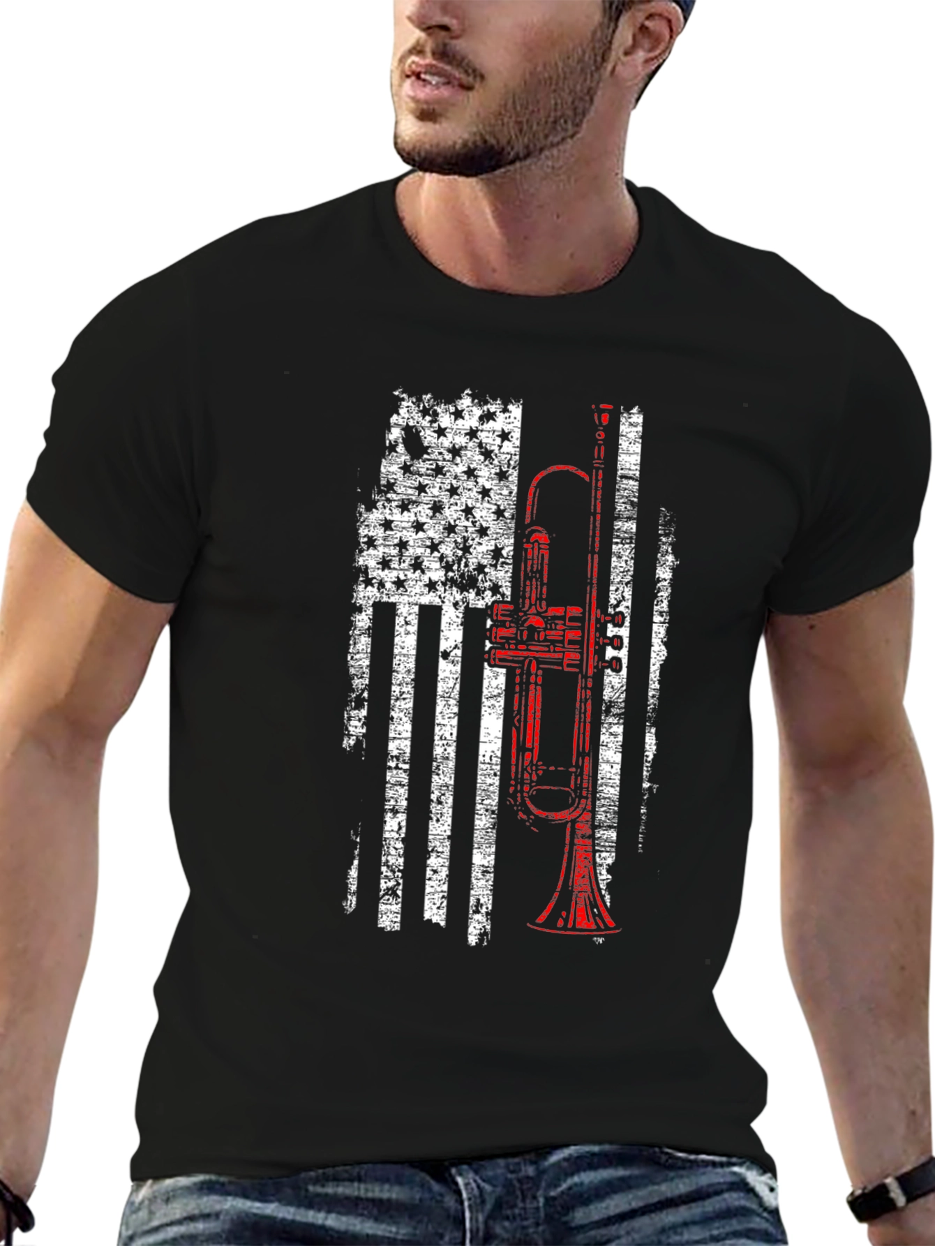 Trumpet American Flag Patriotic T-Shirt