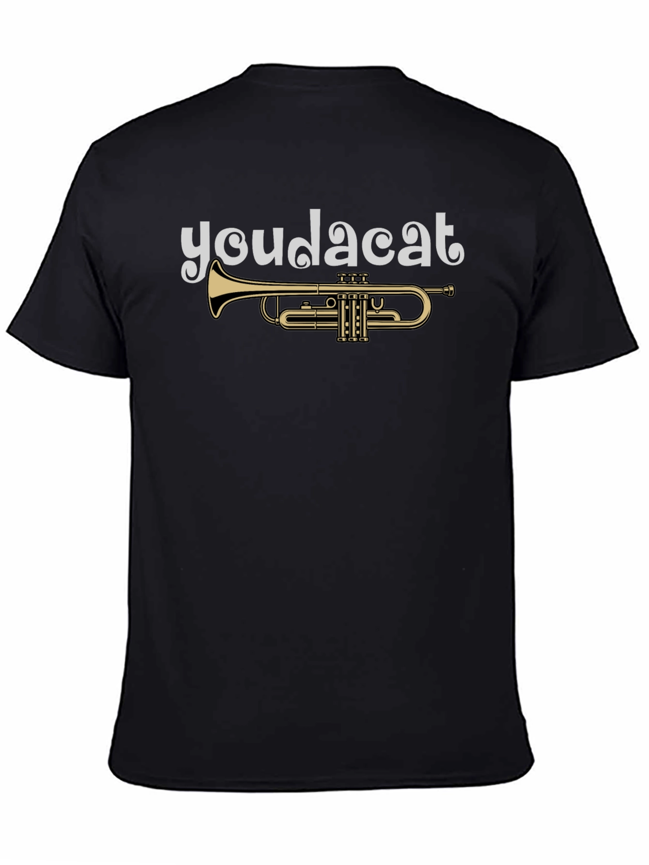 Youda Cat Trumpet Graphic Tee - Black Cotton T-Shirt