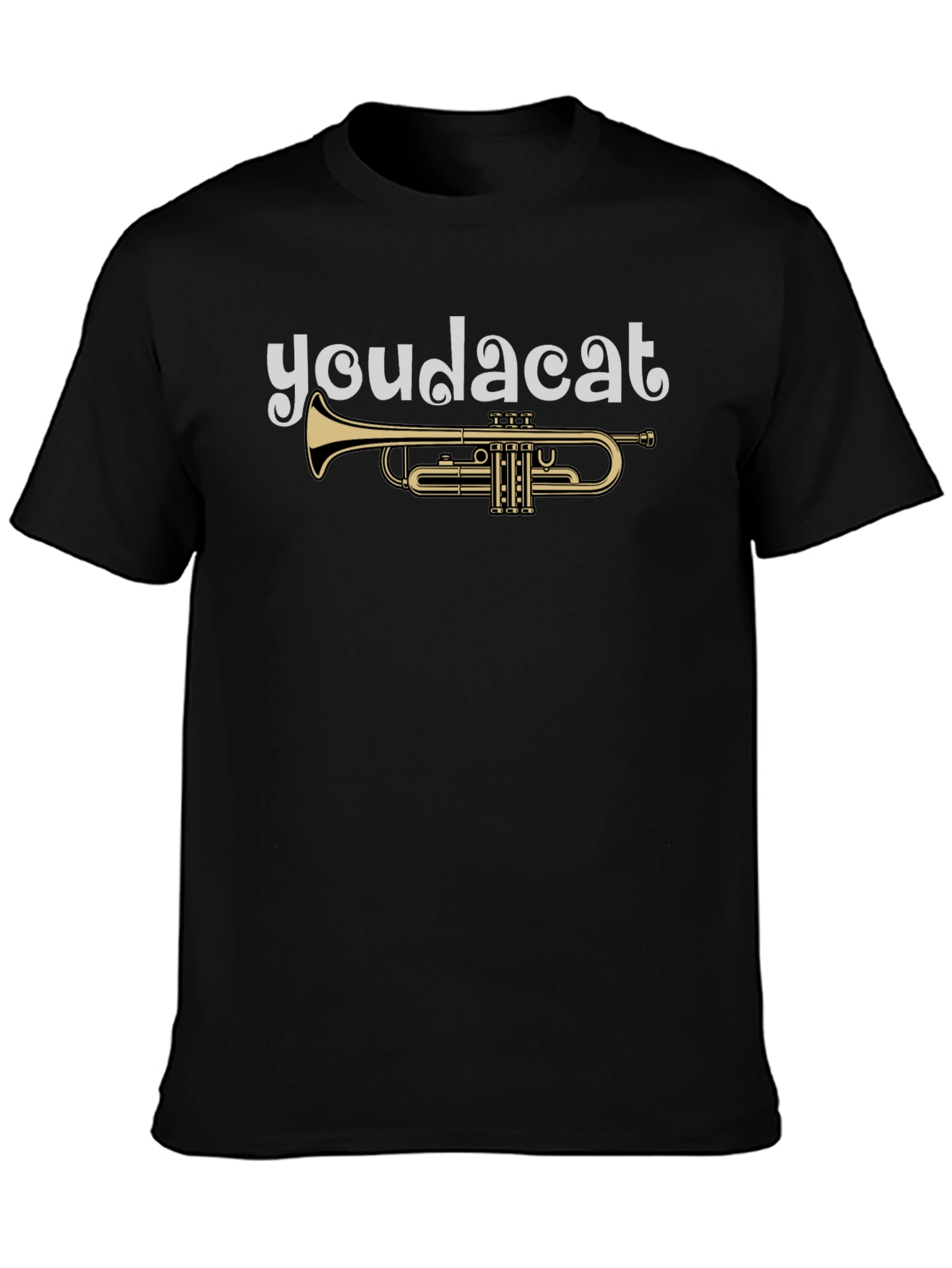 Youda Cat Trumpet Graphic Tee - Black Cotton T-Shirt