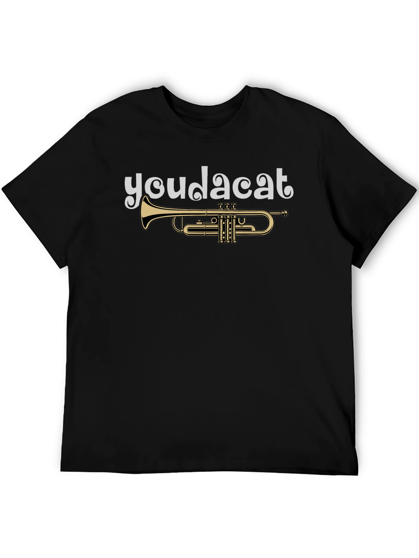 Youda Cat Trumpet Graphic Tee - Black Cotton T-Shirt