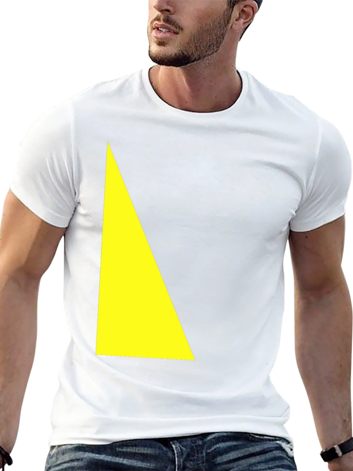 Modern Black Tee with Yellow Triangle Design