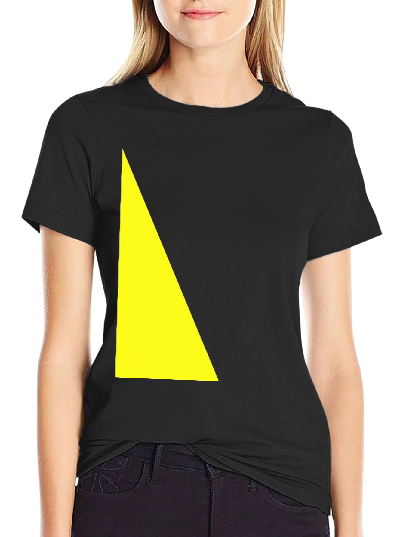 Modern Black Tee with Yellow Triangle Design