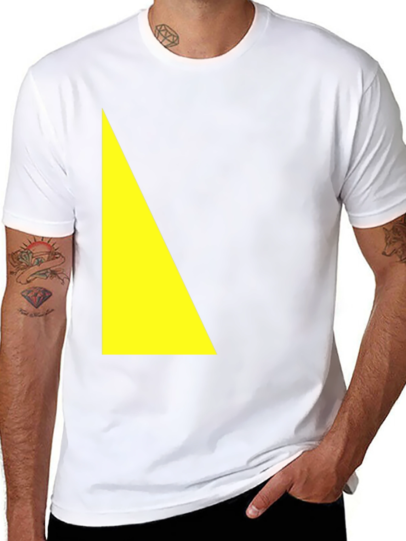 Modern Black Tee with Yellow Triangle Design