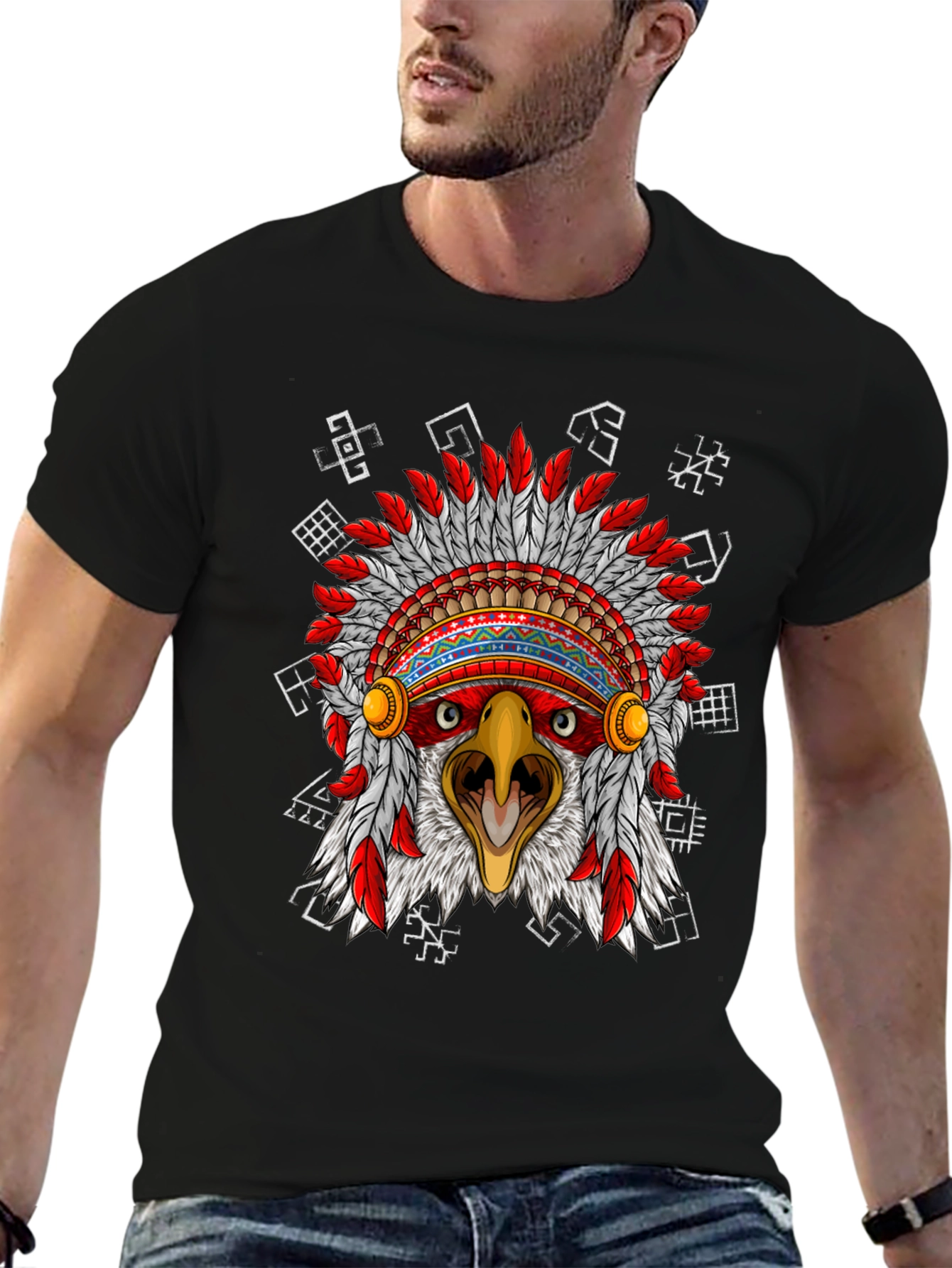 Eagle Headdress Graphic Black T-Shirt
