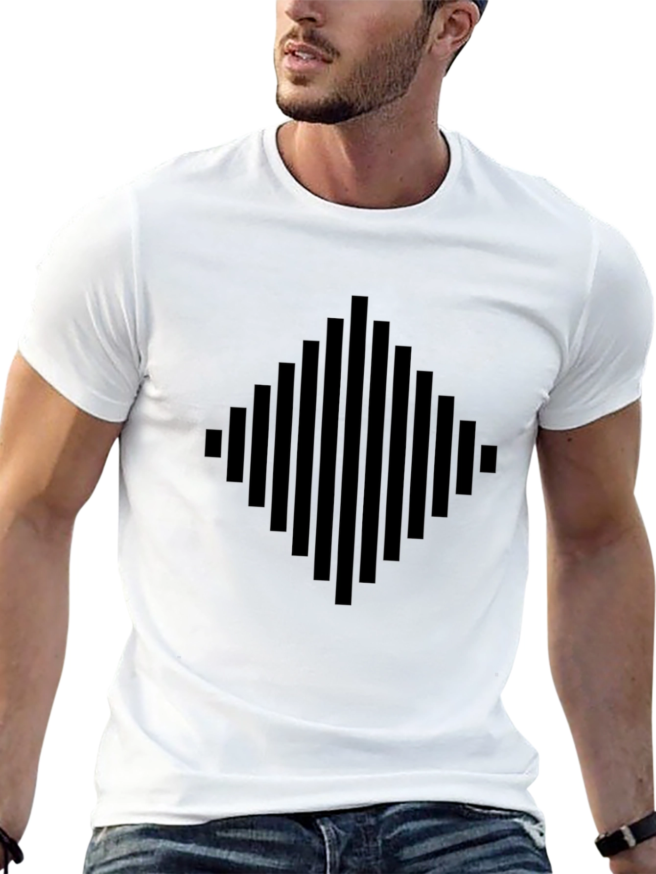 Modern Black Graphic Tee - Abstract Diamond Design