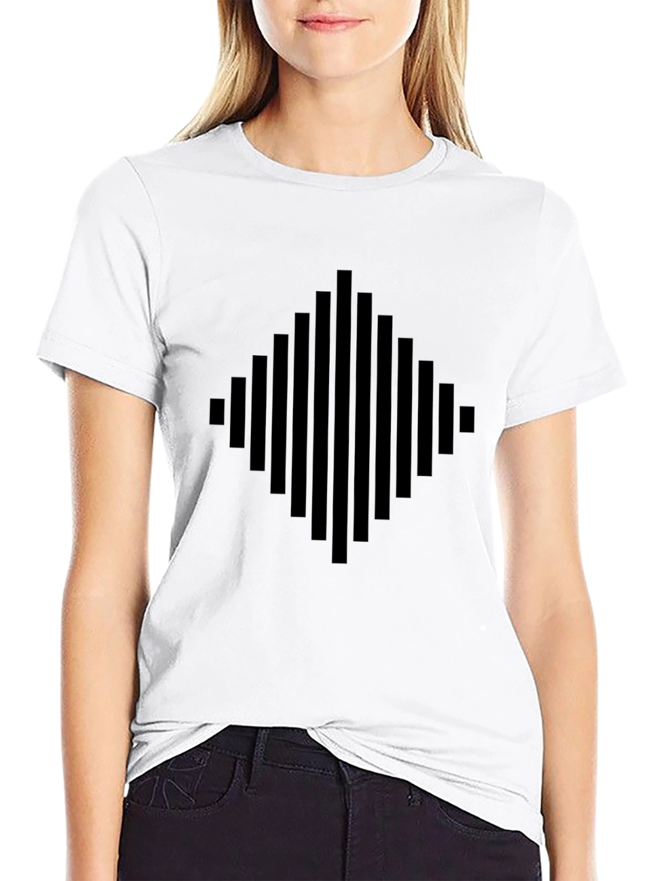 Modern Black Graphic Tee - Abstract Diamond Design