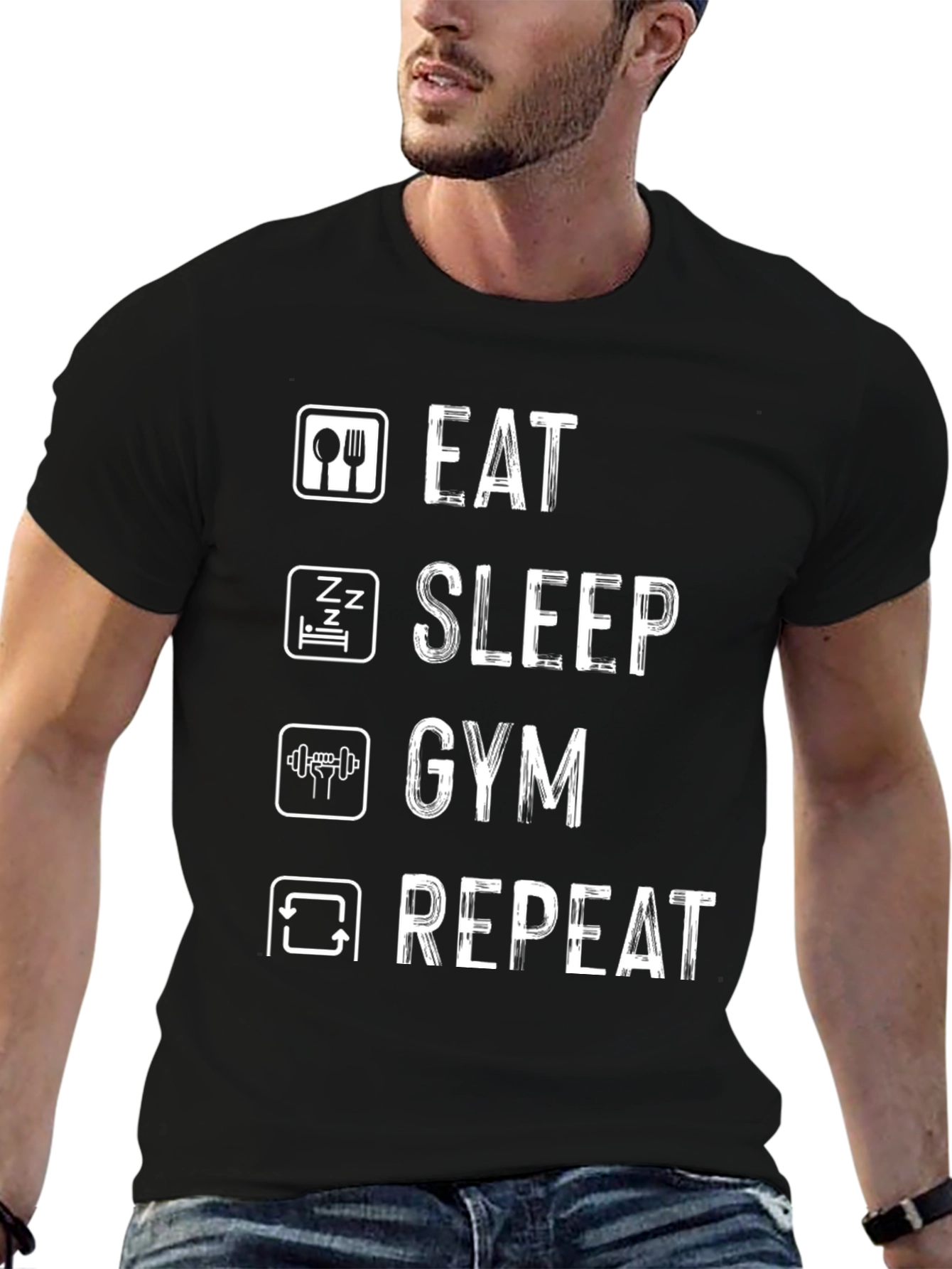 Eat Sleep Gym Repeat Black Graphic T-Shirt