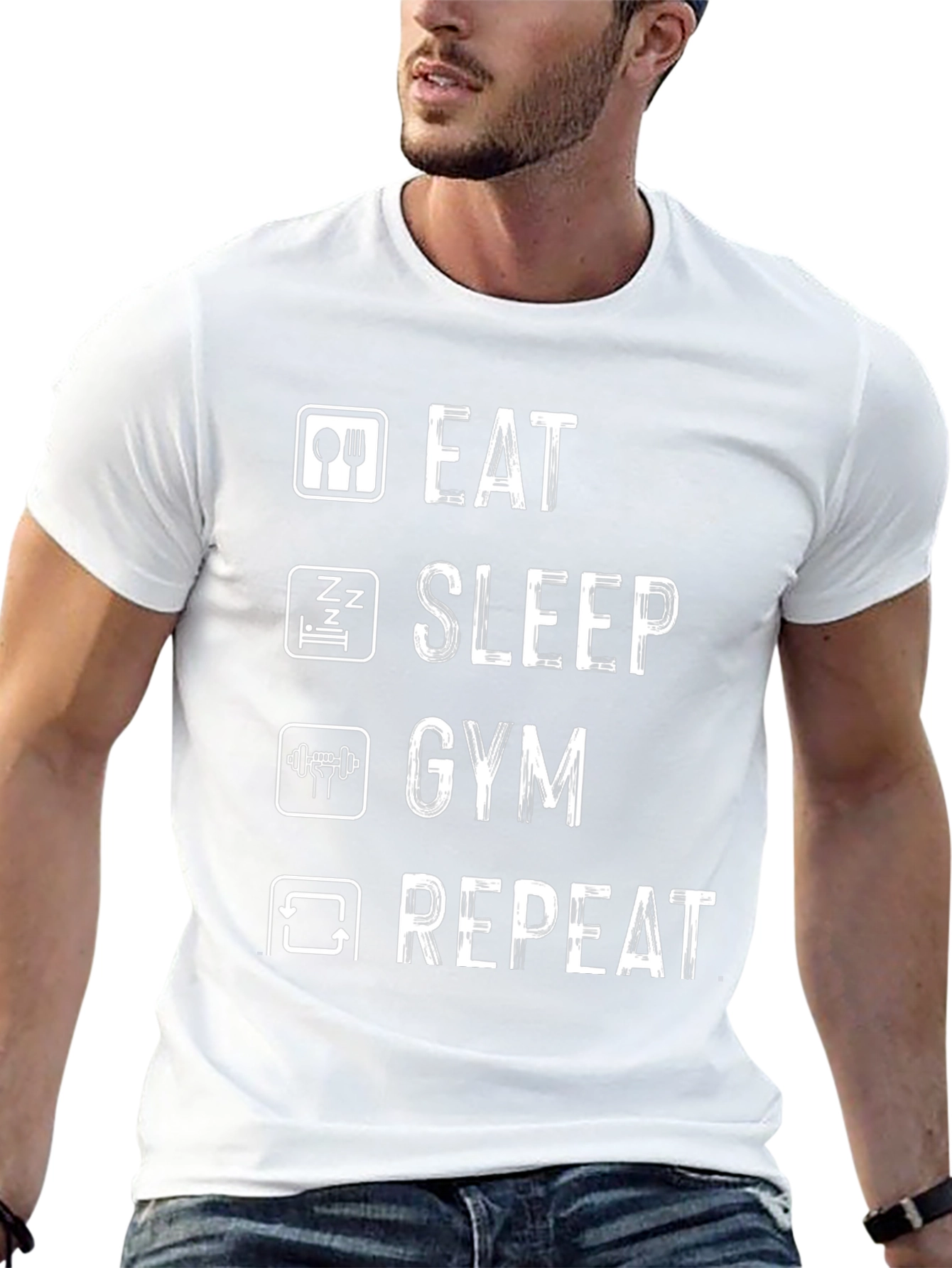 Eat Sleep Gym Repeat Black Graphic T-Shirt