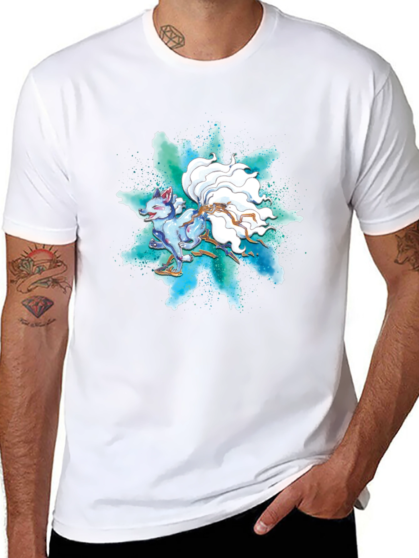 Nine-Tailed Fox Graphic Tee - Black Cotton T-Shirt