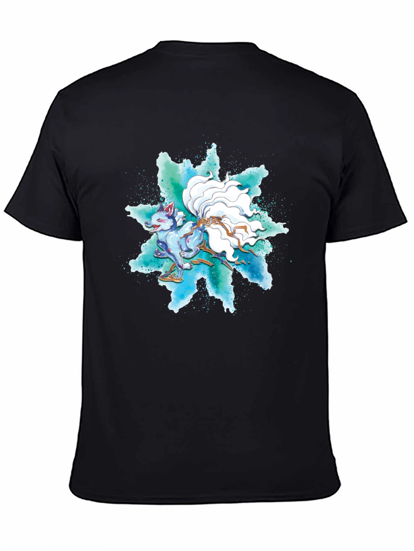Nine-Tailed Fox Graphic Tee - Black Cotton T-Shirt