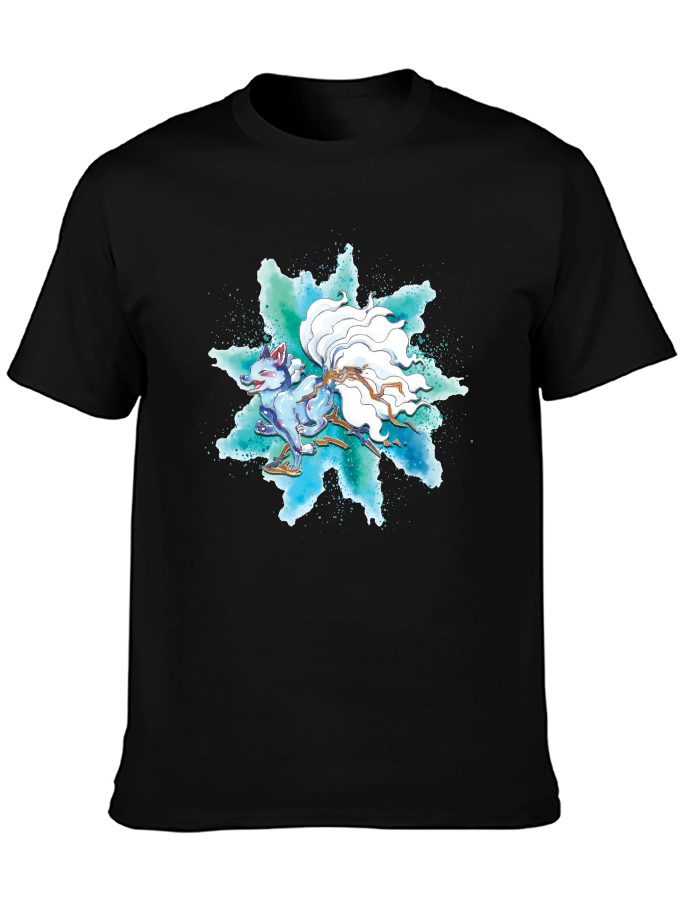 Nine-Tailed Fox Graphic Tee - Black Cotton T-Shirt