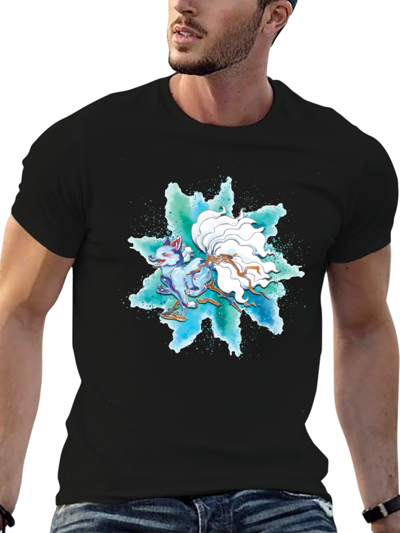 Nine-Tailed Fox Graphic Tee - Black Cotton T-Shirt