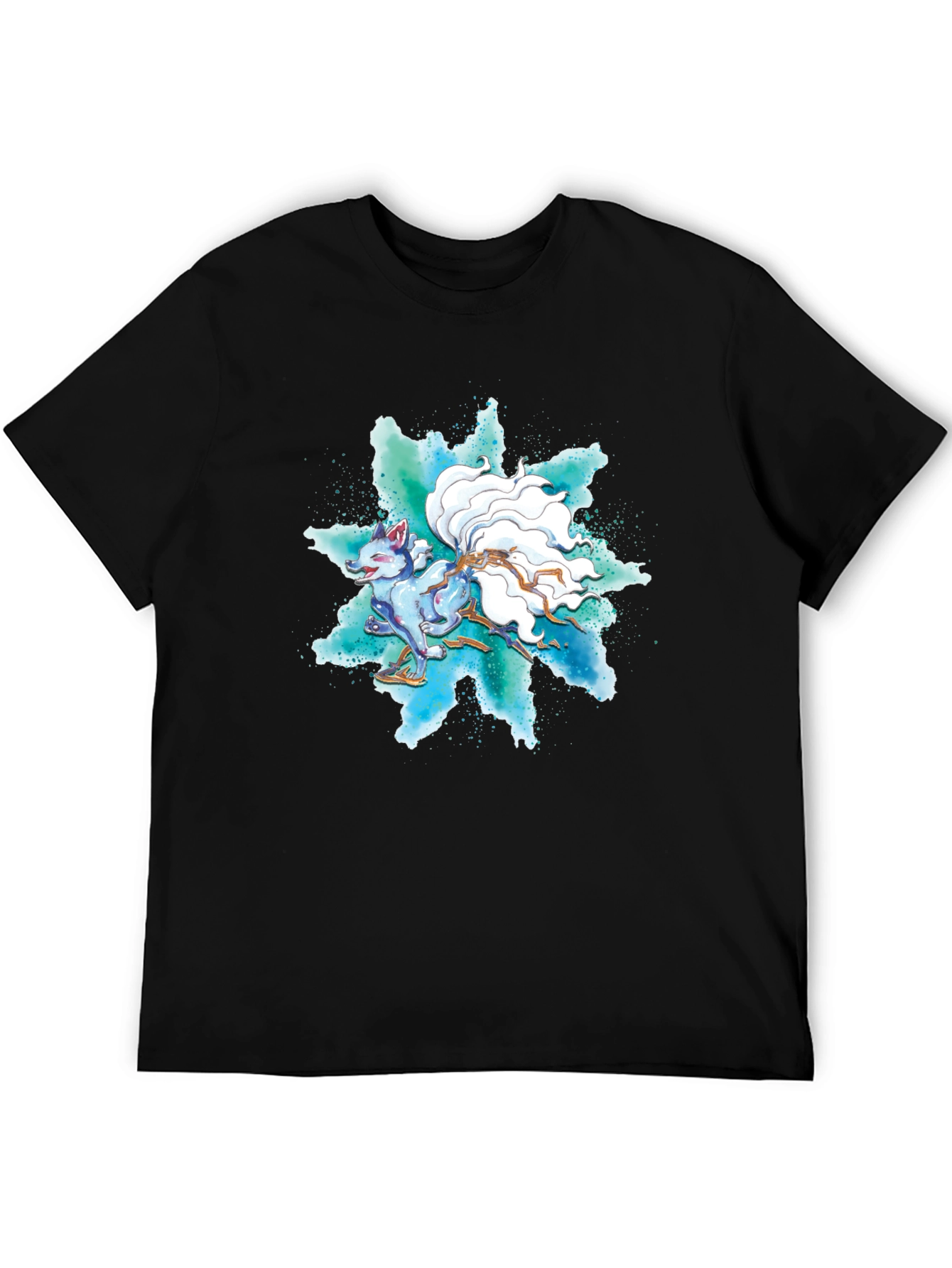 Nine-Tailed Fox Graphic Tee - Black Cotton T-Shirt