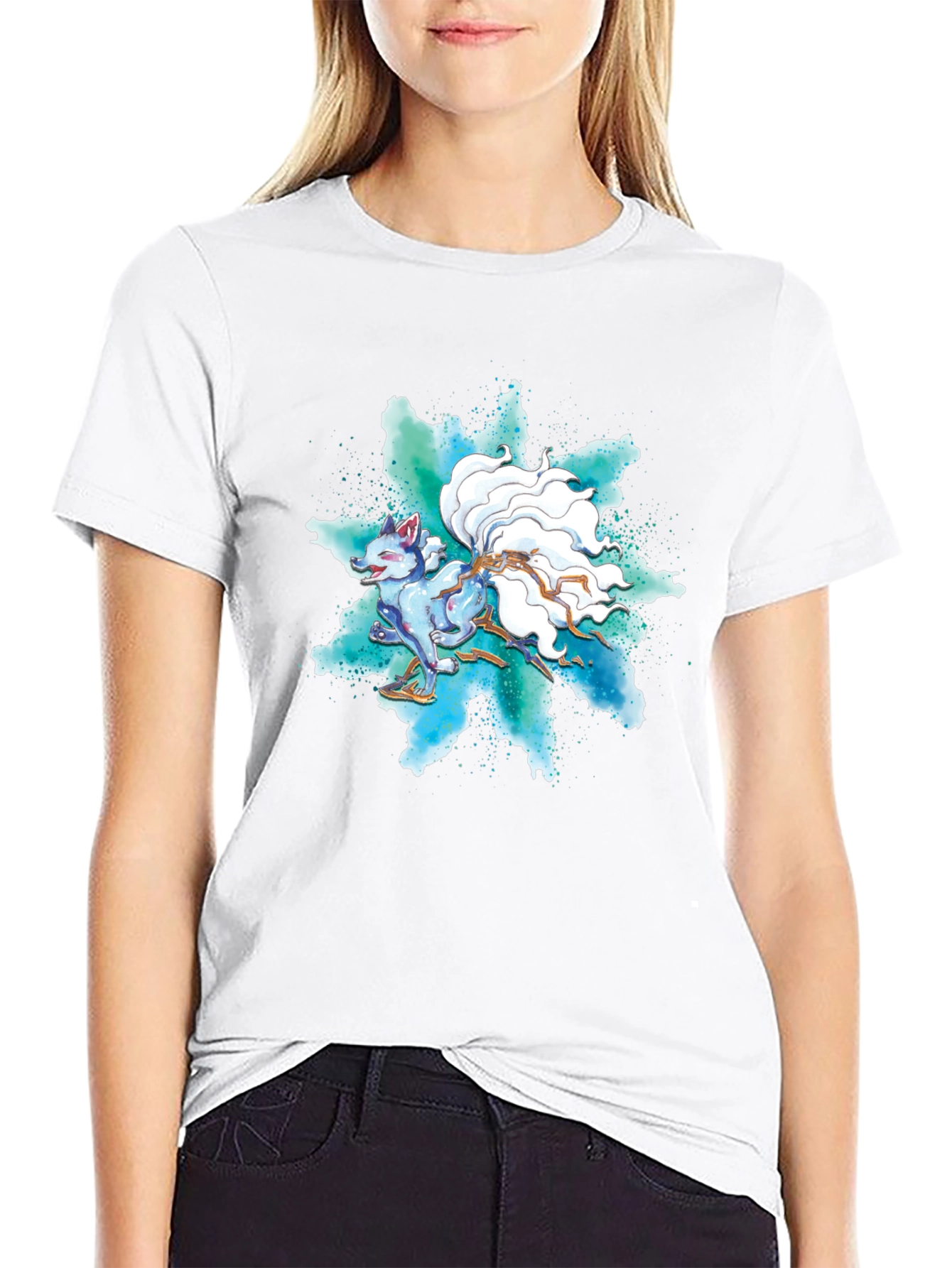 Nine-Tailed Fox Graphic Tee - Black Cotton T-Shirt