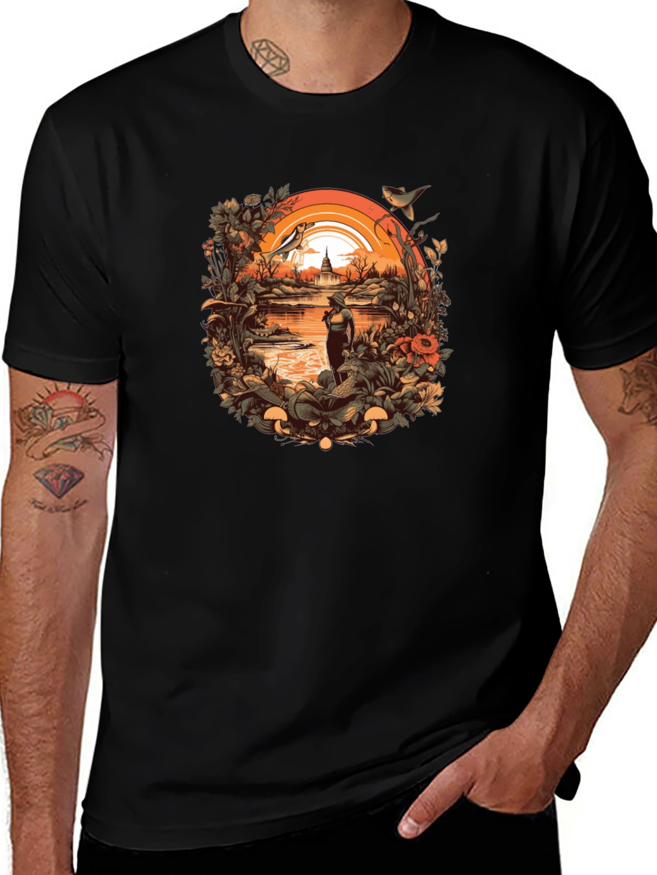Nature Scene Graphic Tee - Unisex Black T-Shirt