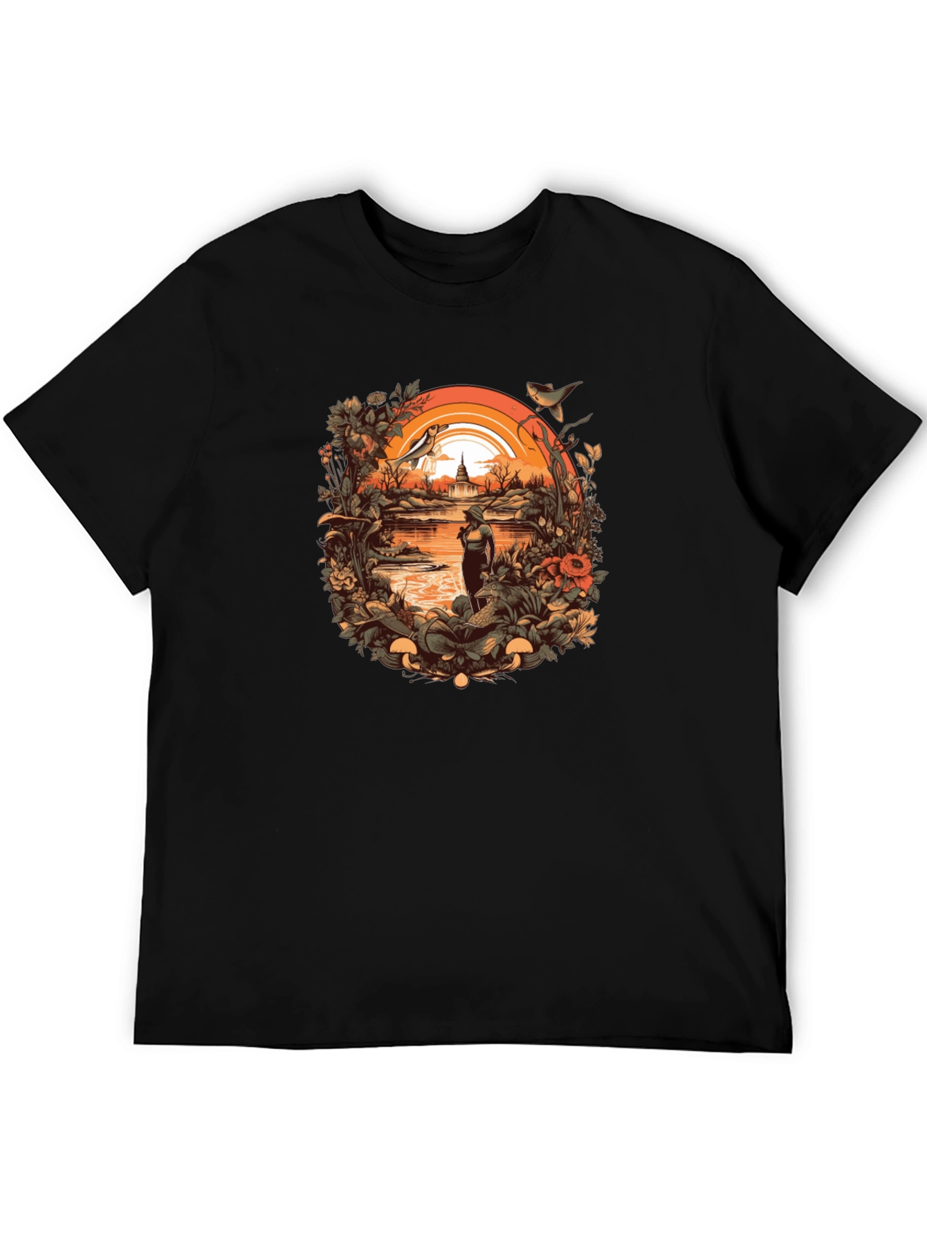 Nature Scene Graphic Tee - Unisex Black T-Shirt