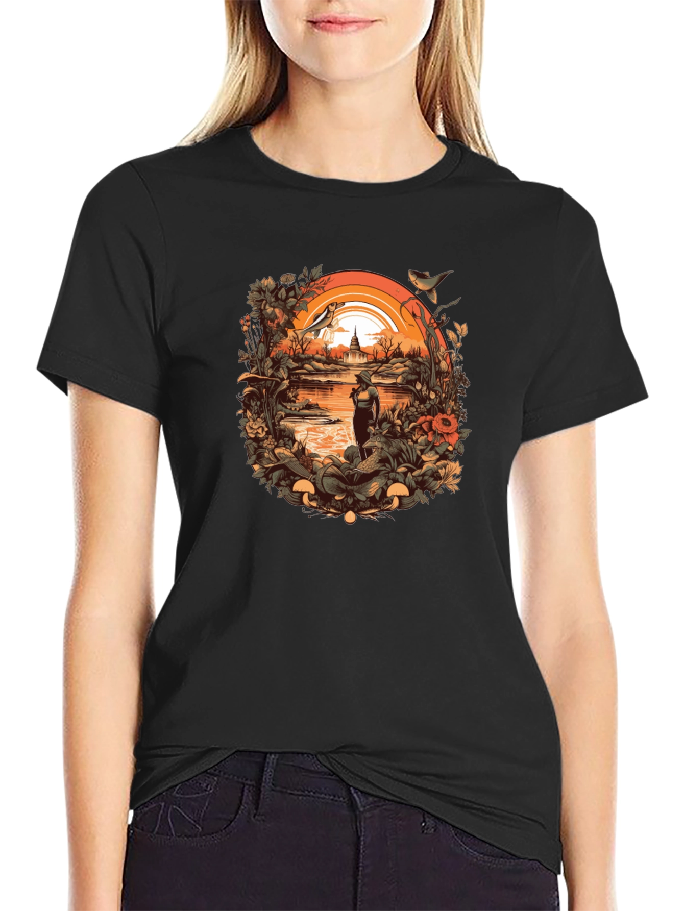 Nature Scene Graphic Tee - Unisex Black T-Shirt