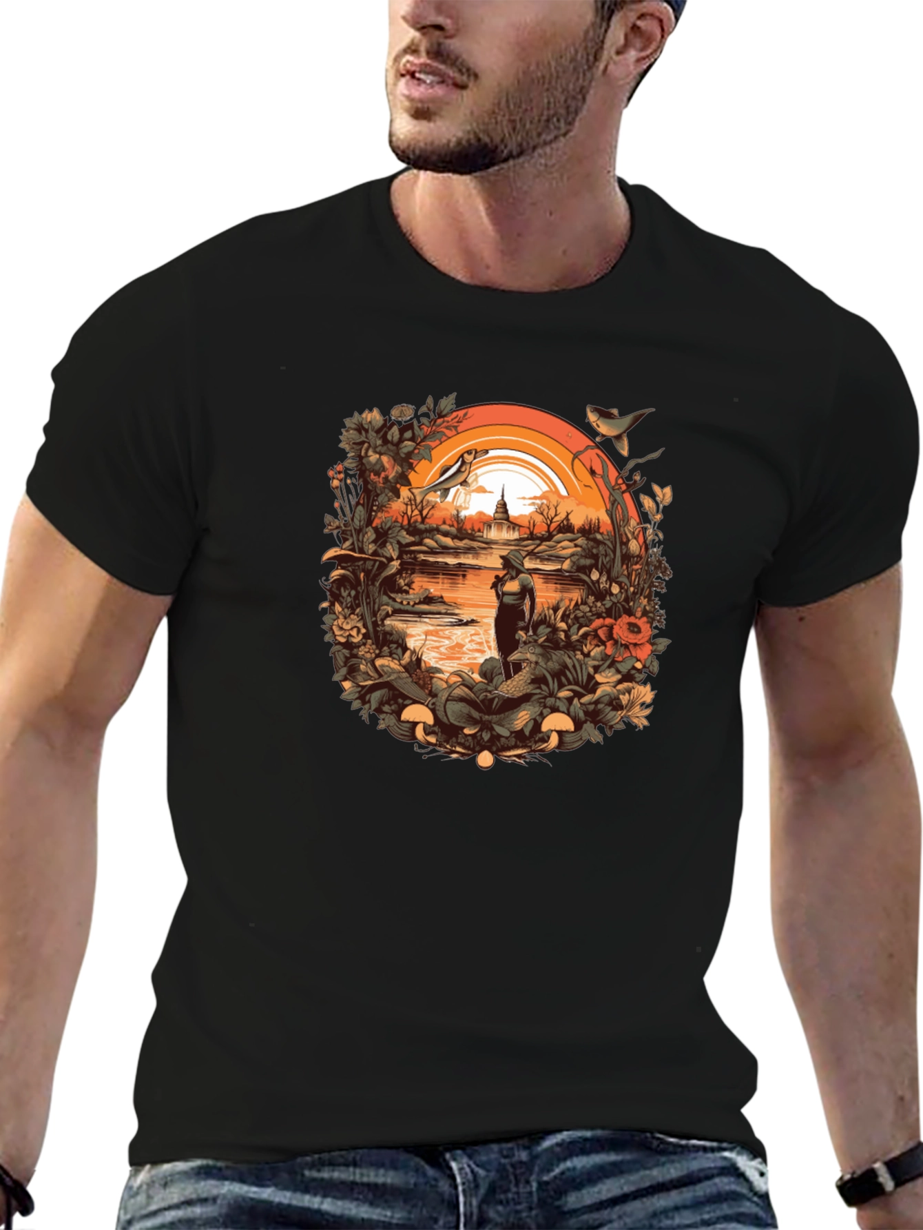 Nature Scene Graphic Tee - Unisex Black T-Shirt