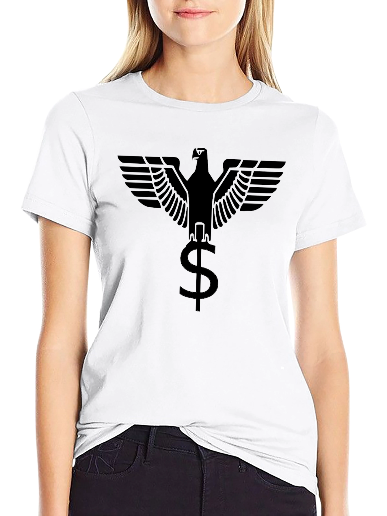 Eagle Dollar Sign Graphic Tee - Black Cotton Blend