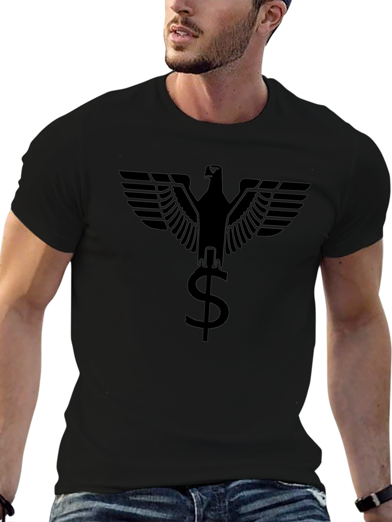 Eagle Dollar Sign Graphic Tee - Black Cotton Blend