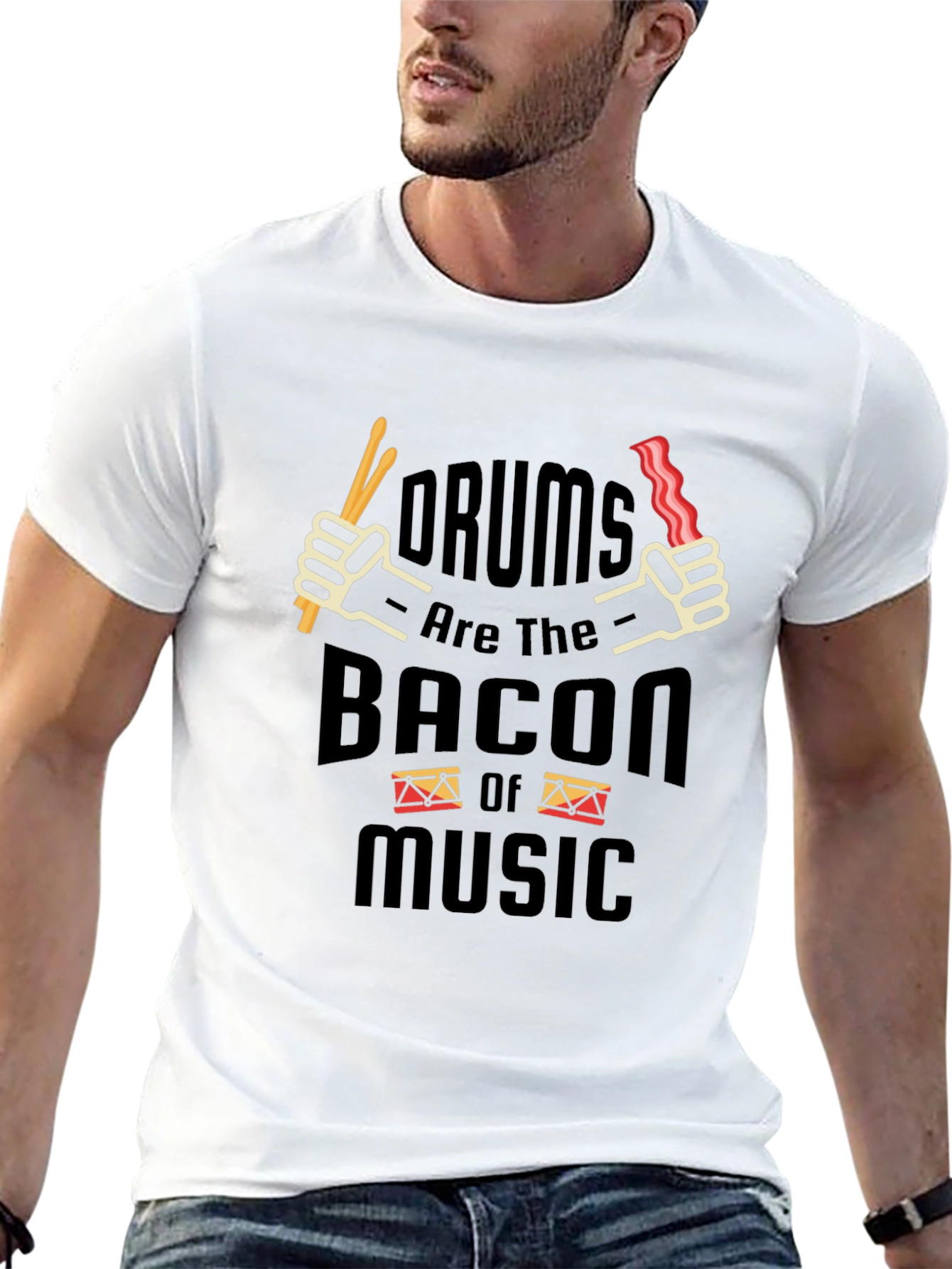 Drums Bacon Music T-Shirt Funny Musician Tee