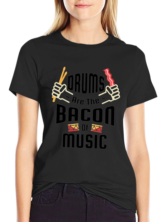 Drums Bacon Music T-Shirt Funny Musician Tee