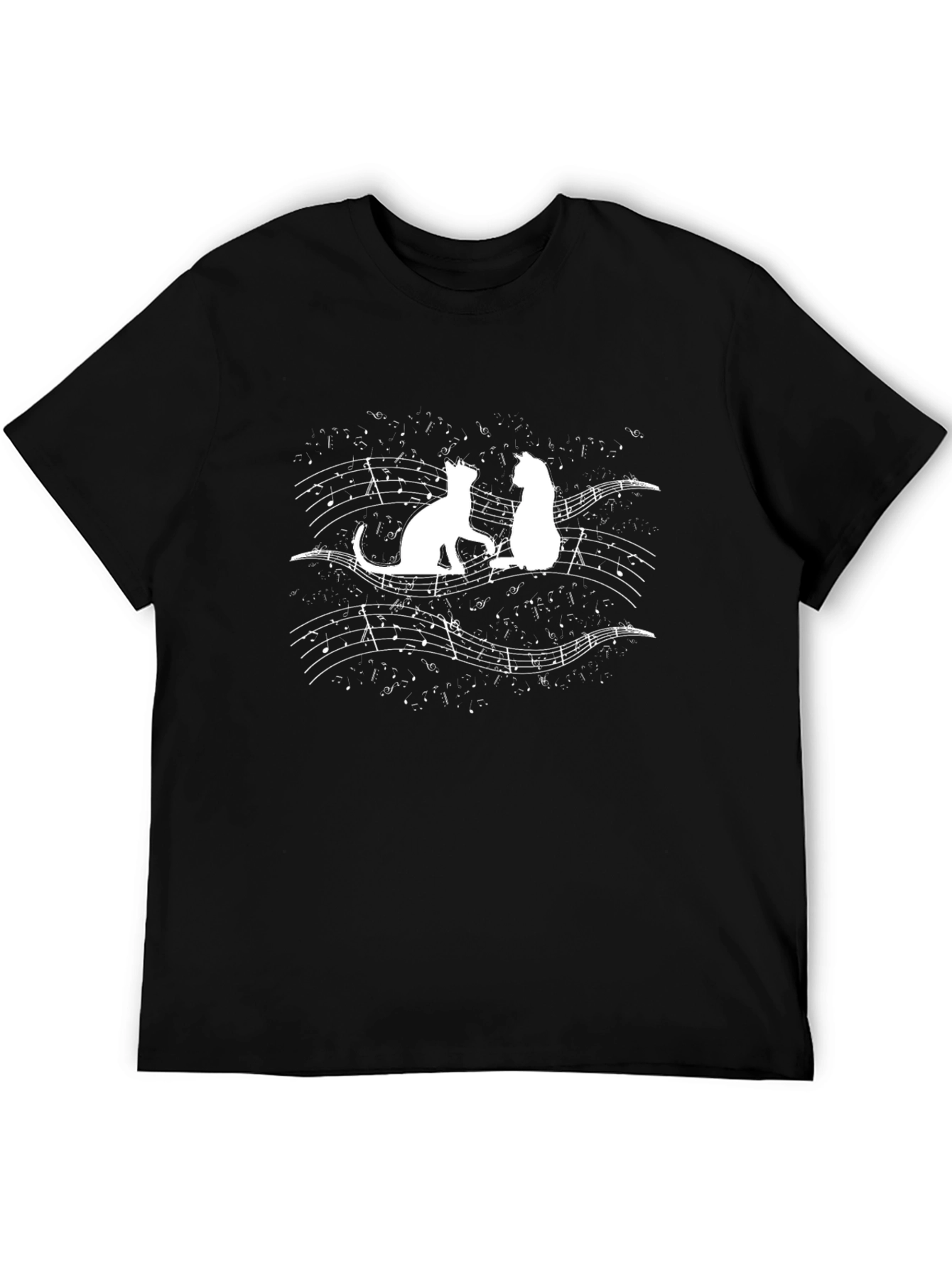 Cats & Music Graphic Tee - Black Cotton T-Shirt